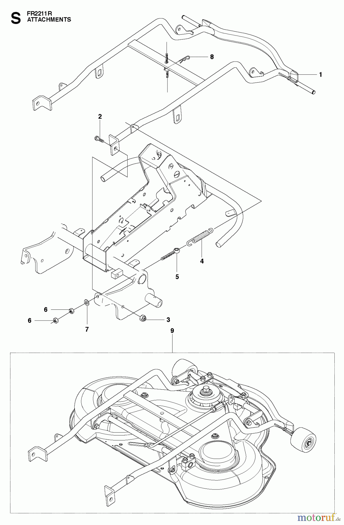 Jonsered Reitermäher FR2211 R (965190101) - Jonsered Rear-Engine Riding Mower (2010-07) ATTACHMENTS