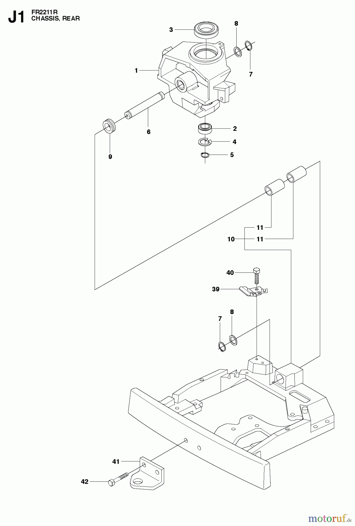 Jonsered Reitermäher FR2211 R (965190101) - Jonsered Rear-Engine Riding Mower (2010-07) CHASSIS ENGINE PULLEYS #2
