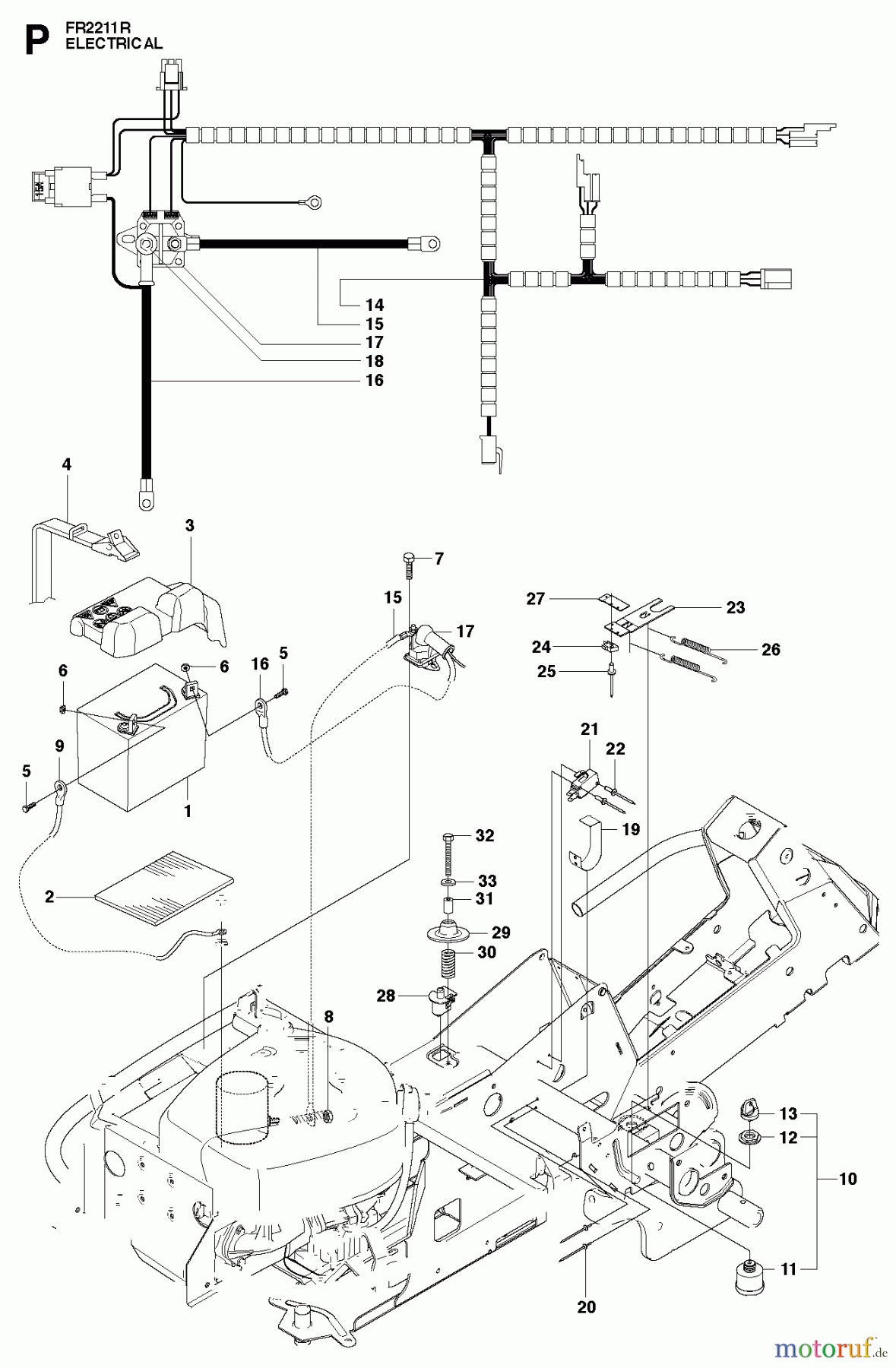 Jonsered Reitermäher FR2211 R (965190101) - Jonsered Rear-Engine Riding Mower (2010-07) ELECTRICAL
