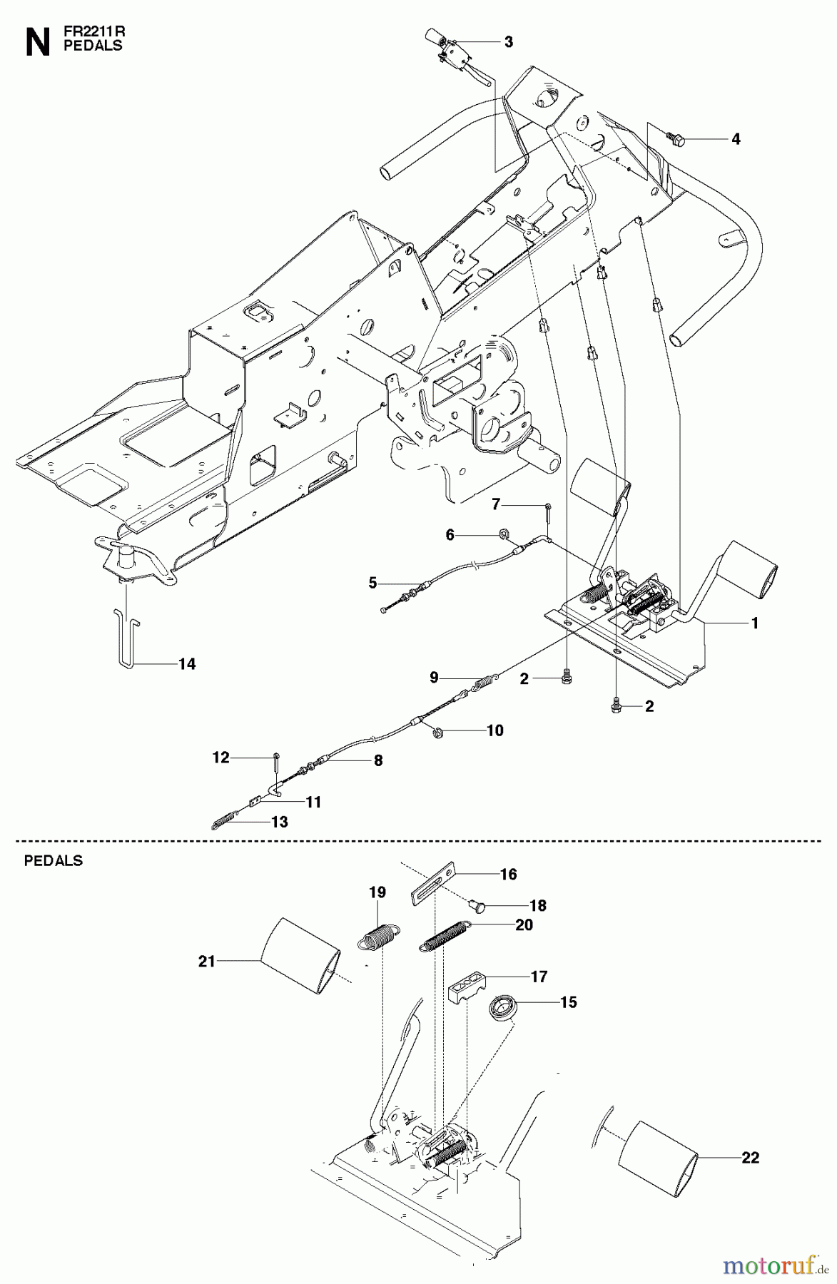 Jonsered Reitermäher FR2211 R (965190101) - Jonsered Rear-Engine Riding Mower (2010-07) PEDALS