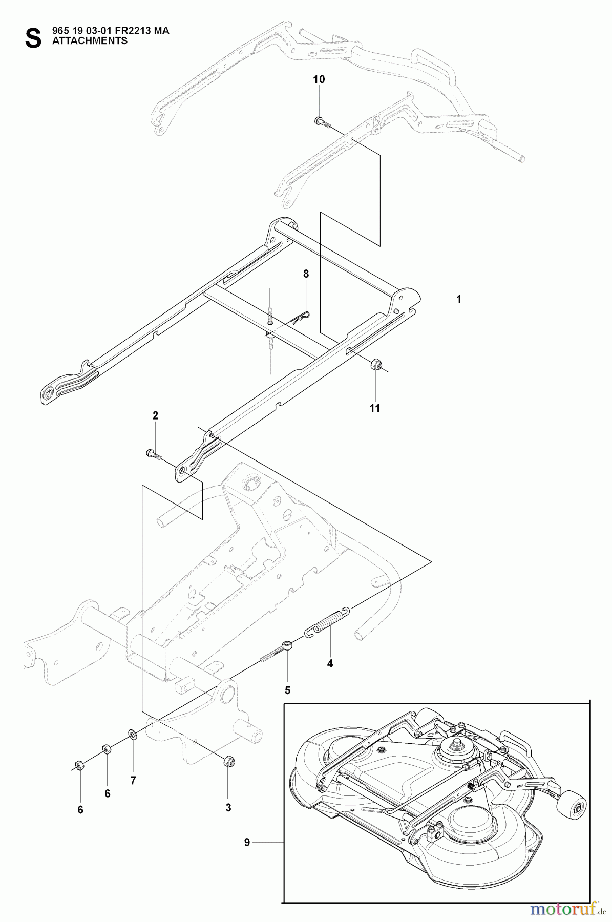 Jonsered Reitermäher FR2213 MA (965190301) - Jonsered Rear-Engine Riding Mower (2008-01) ATTACHMENTS