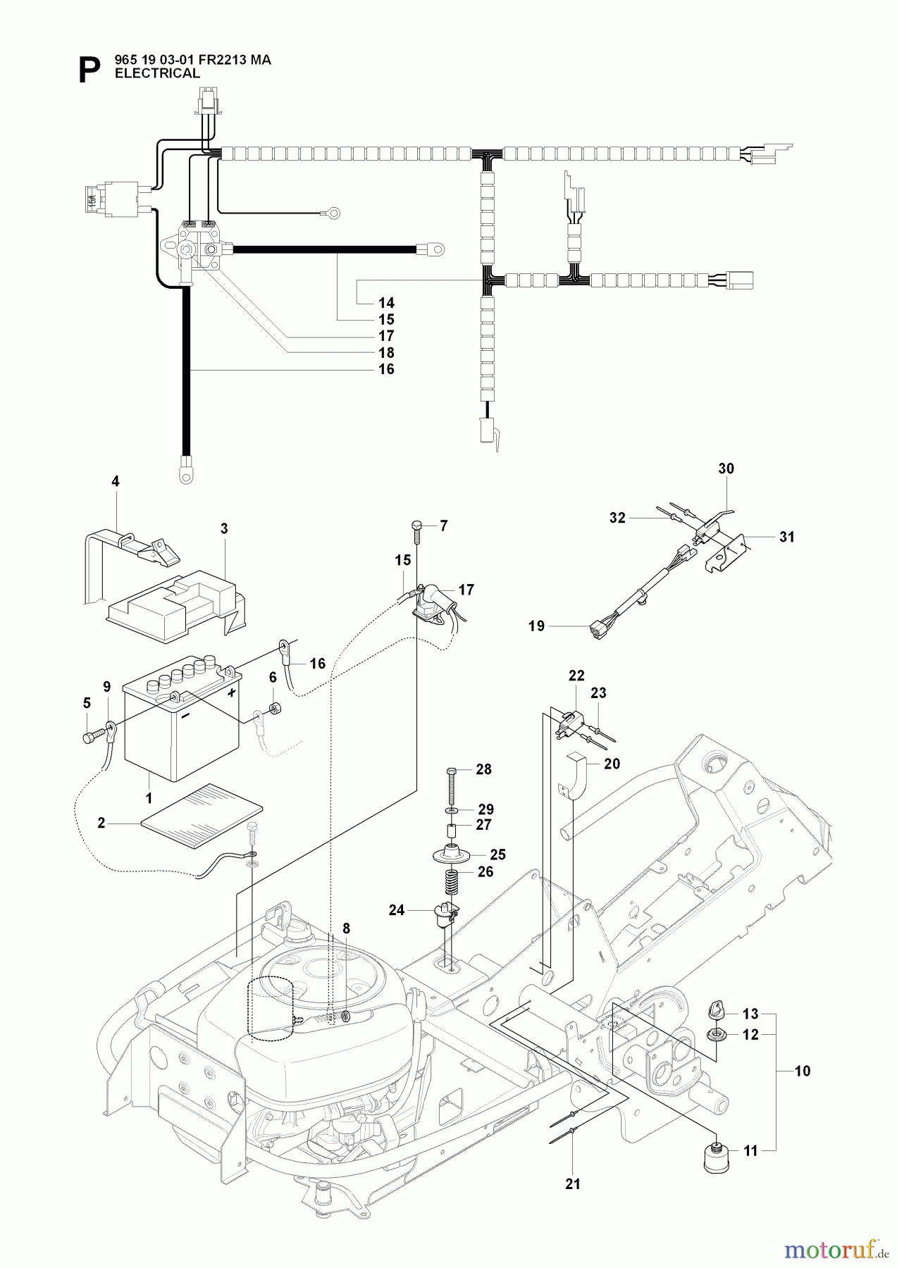 Jonsered Reitermäher FR2213 MA (965190301) - Jonsered Rear-Engine Riding Mower (2008-01) ELECTRICAL