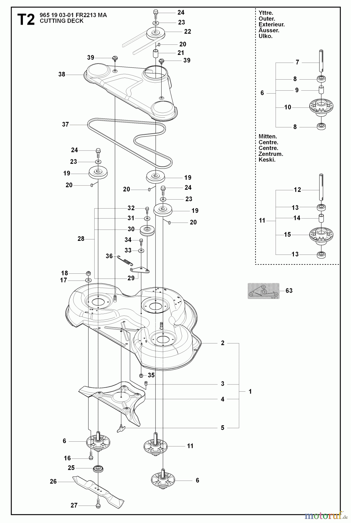 Jonsered Reitermäher FR2213 MA (965190301) - Jonsered Rear-Engine Riding Mower (2008-01) MOWER DECK / CUTTING DECK