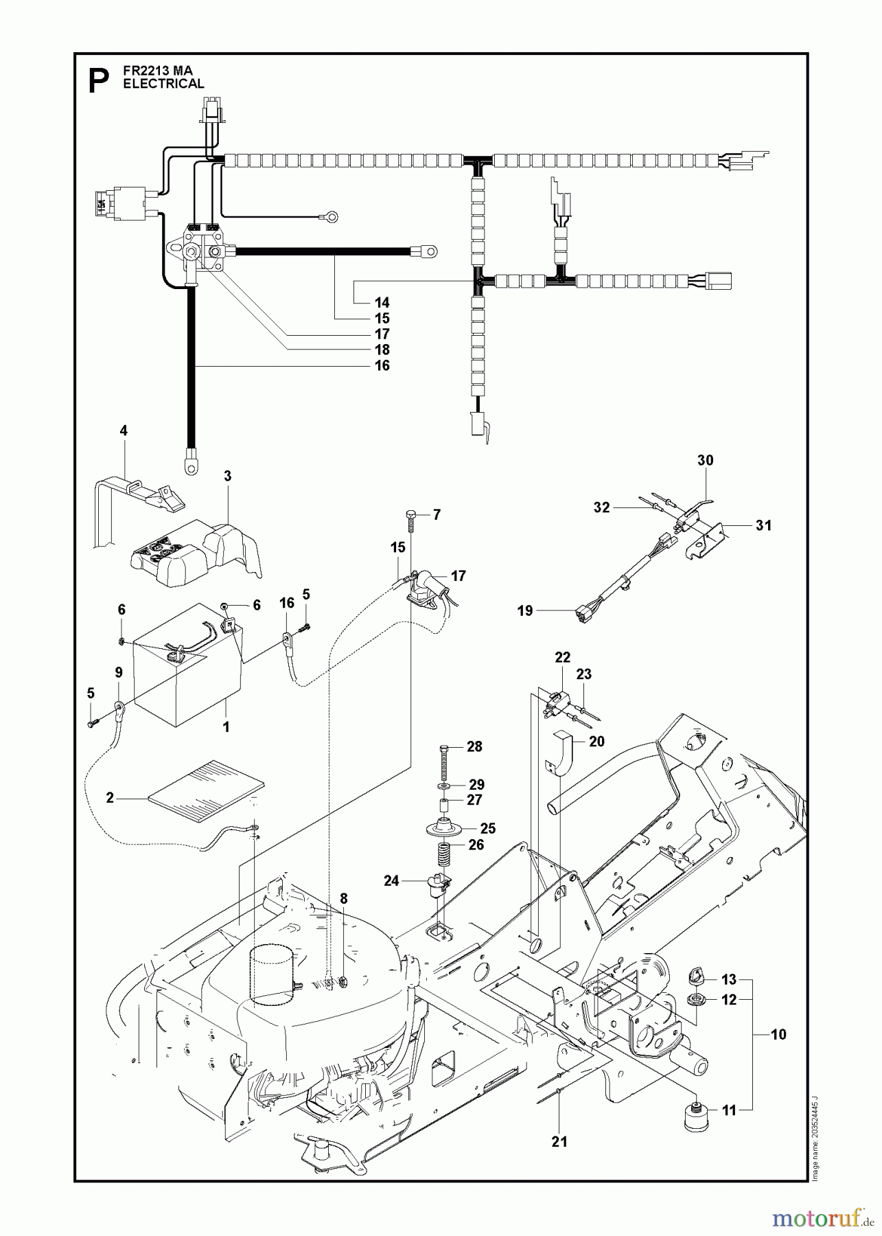 Jonsered Reitermäher FR2213 MA (965190301) - Jonsered Rear-Engine Riding Mower (2009-04) ELECTRICAL