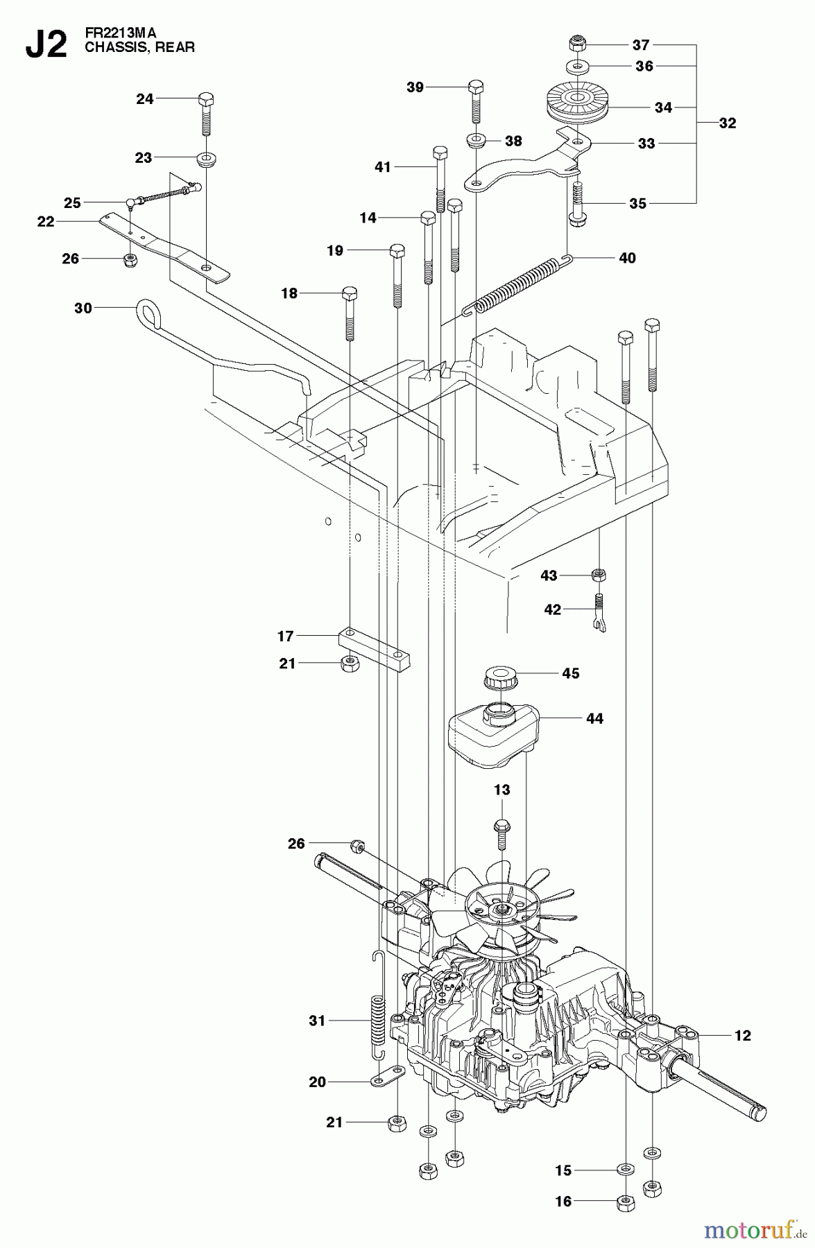 Jonsered Reitermäher FR2213 MA (965190301) - Jonsered Rear-Engine Riding Mower (2010-07) CHASSIS ENGINE PULLEYS #1
