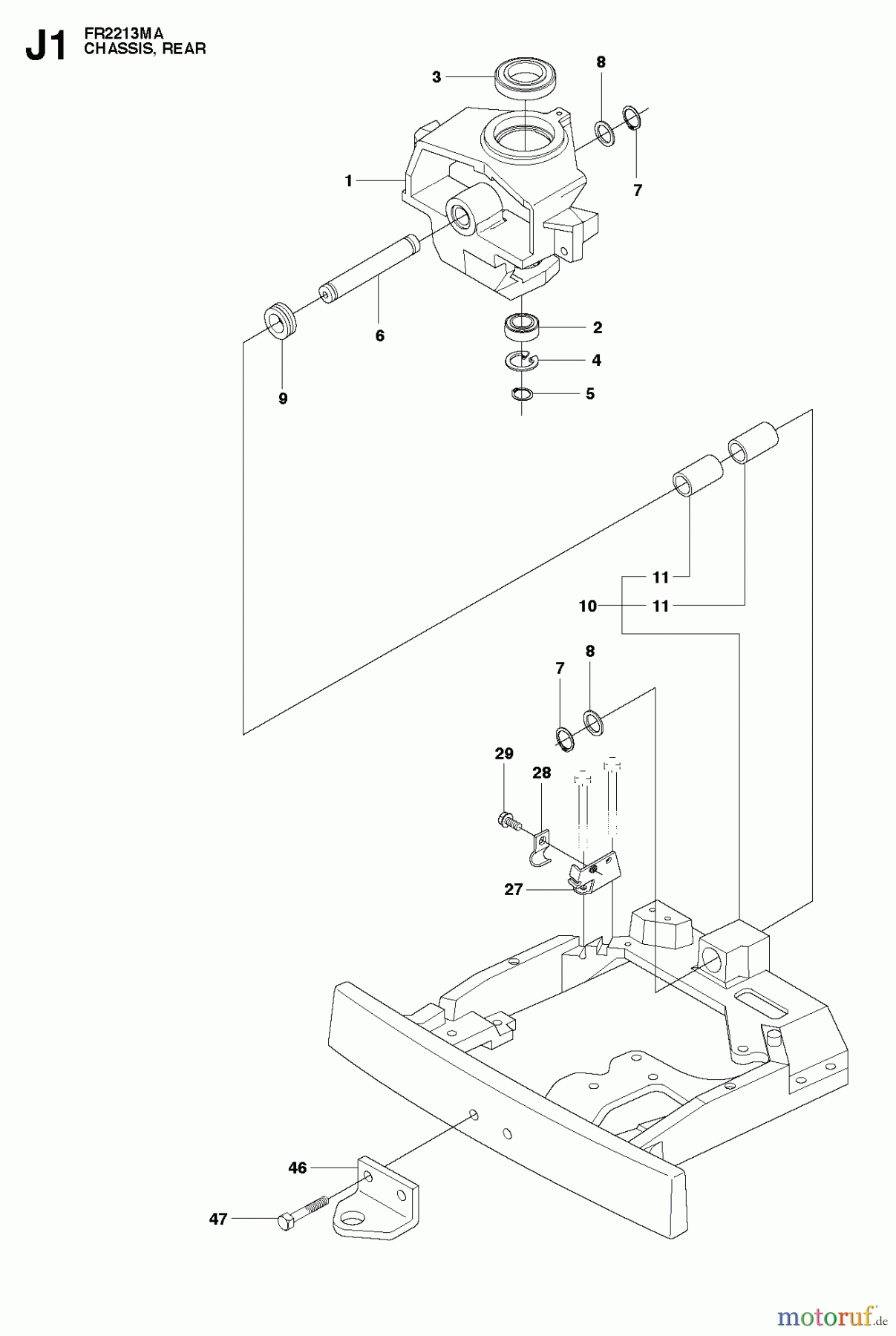 Jonsered Reitermäher FR2213 MA (965190301) - Jonsered Rear-Engine Riding Mower (2010-07) CHASSIS ENGINE PULLEYS #2