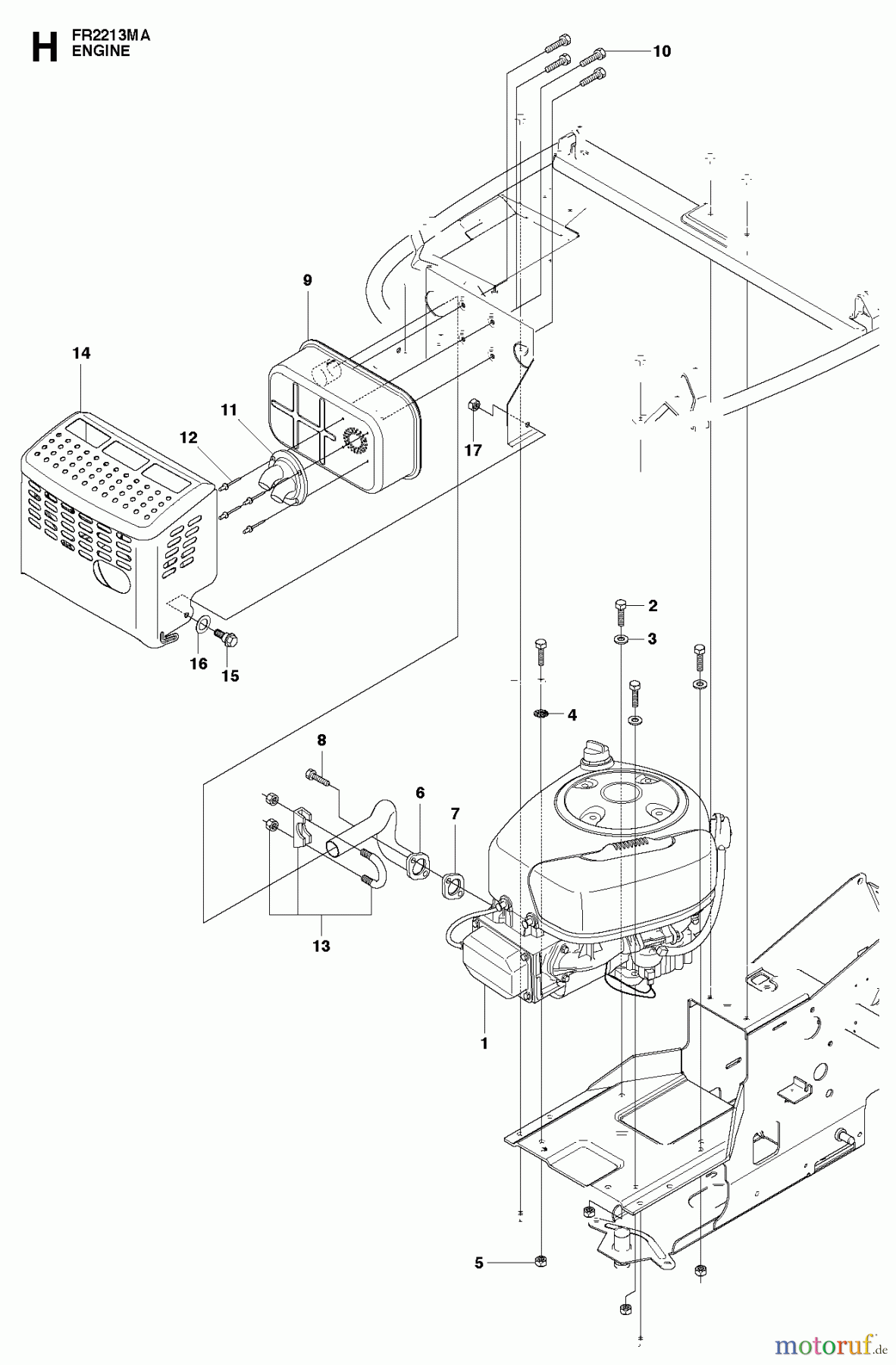 Jonsered Reitermäher FR2213 MA (965190301) - Jonsered Rear-Engine Riding Mower (2010-07) ENGINE