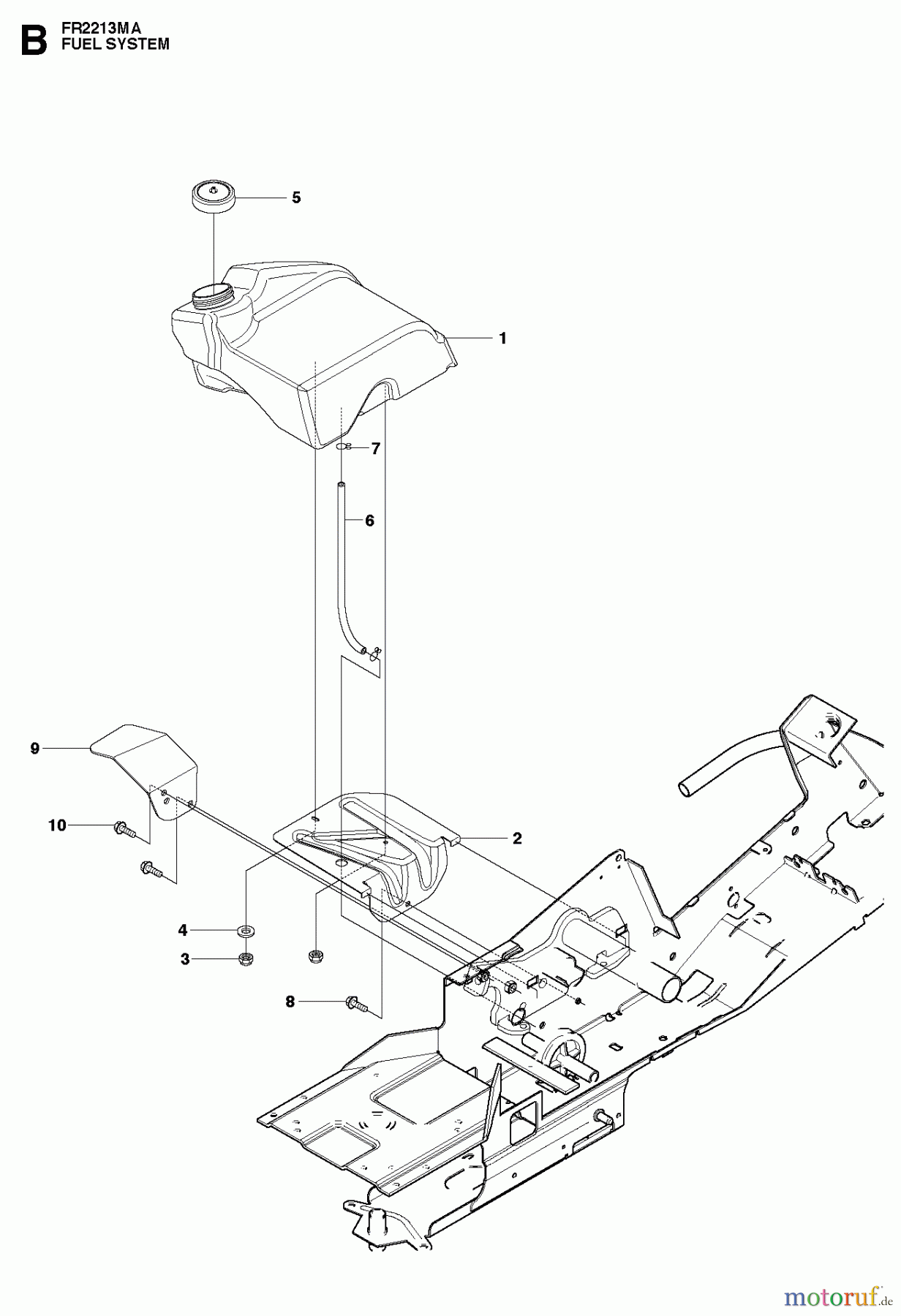 Jonsered Reitermäher FR2213 MA (965190301) - Jonsered Rear-Engine Riding Mower (2010-07) FUEL SYSTEM