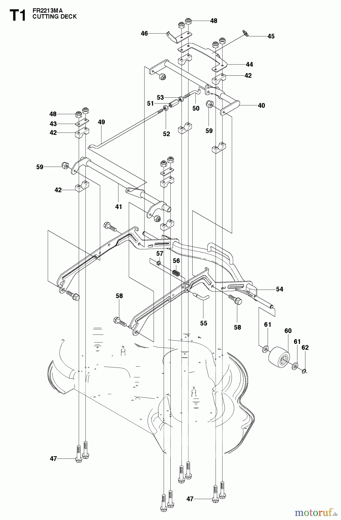 Jonsered Reitermäher FR2213 MA (965190301) - Jonsered Rear-Engine Riding Mower (2010-07) MOWER DECK / CUTTING DECK #1
