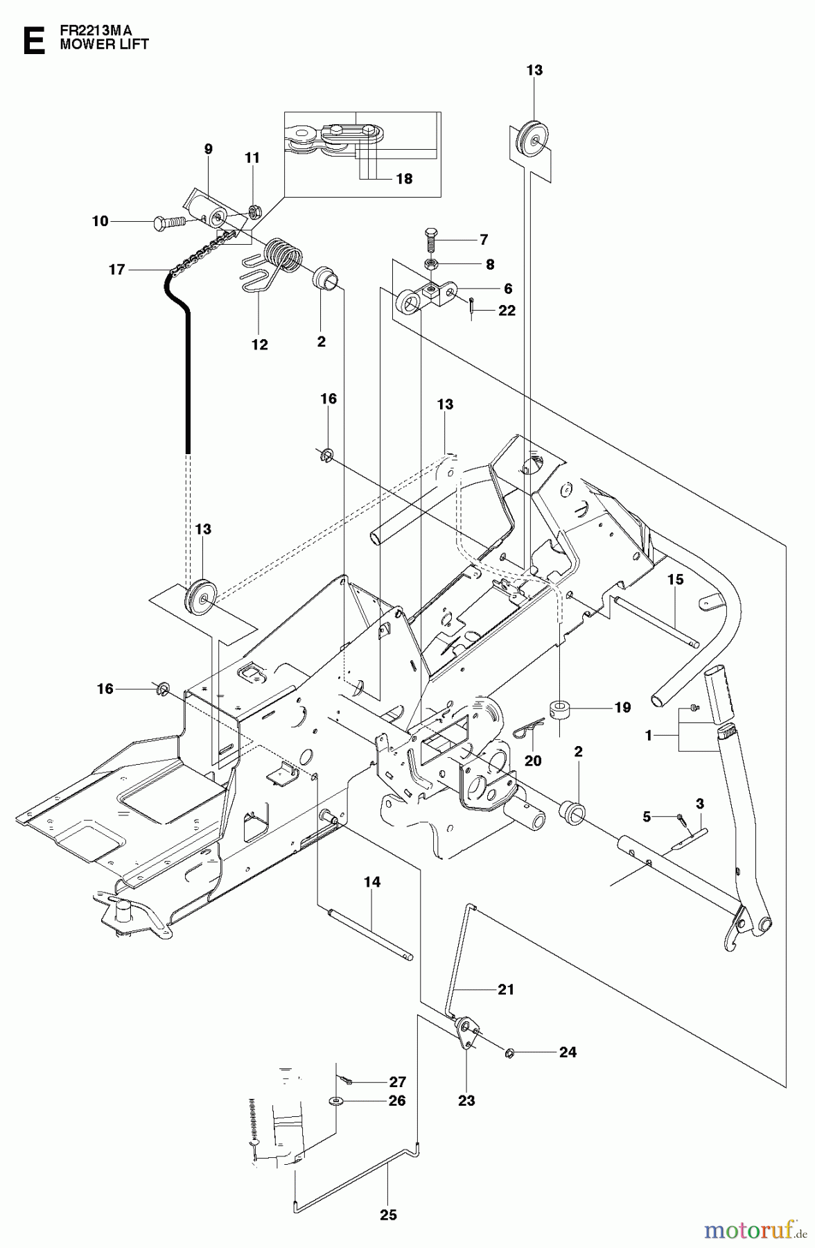 Jonsered Reitermäher FR2213 MA (965190301) - Jonsered Rear-Engine Riding Mower (2010-07) MOWER LIFT / DECK LIFT