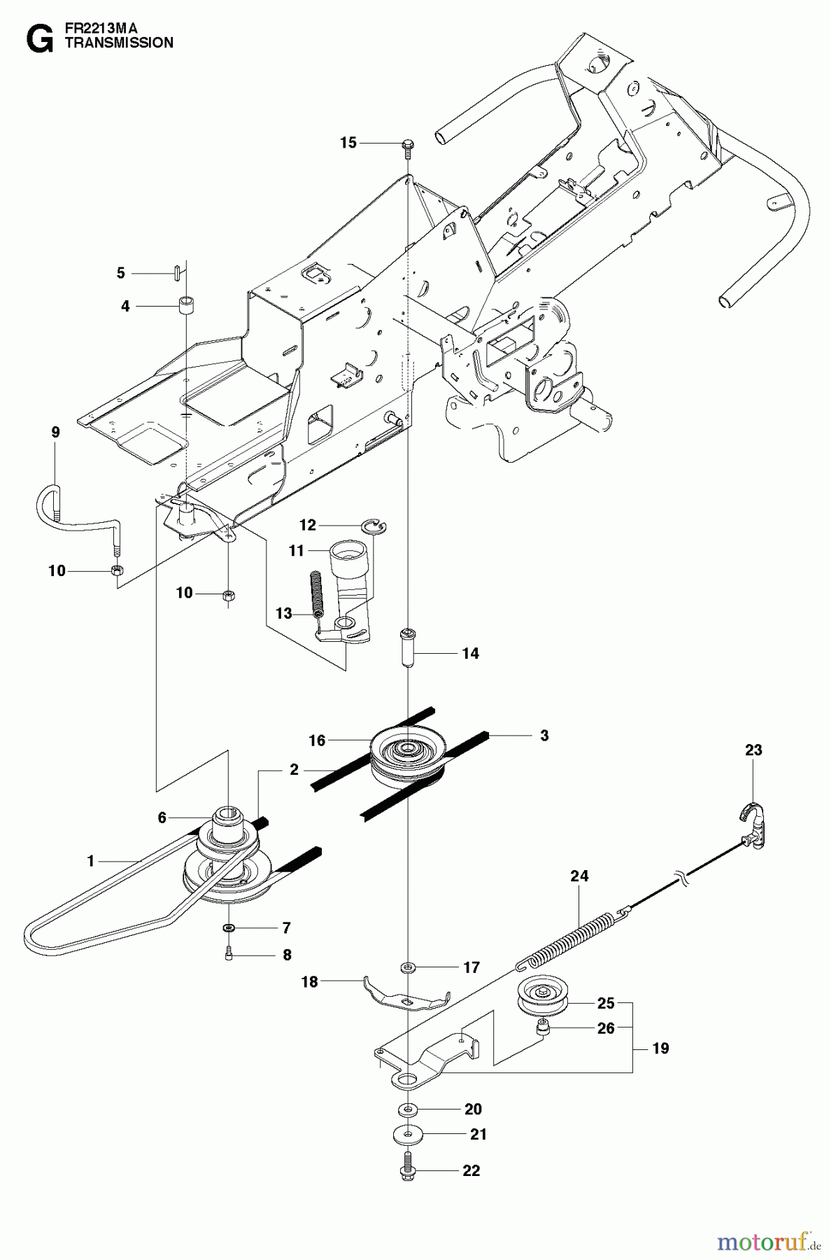 Jonsered Reitermäher FR2213 MA (965190301) - Jonsered Rear-Engine Riding Mower (2010-07) TRANSMISSION