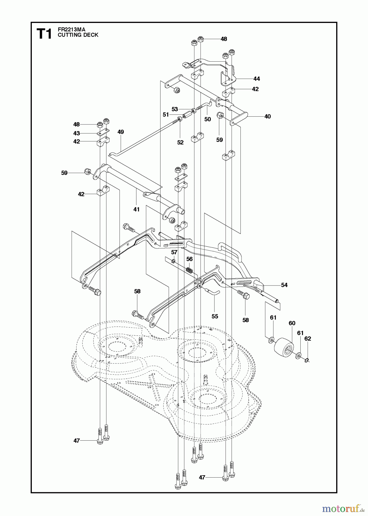  Jonsered Reitermäher FR2213 MA (966802101) - Jonsered Rear-Engine Riding Mower (2012) MOWER DECK / CUTTING DECK #1