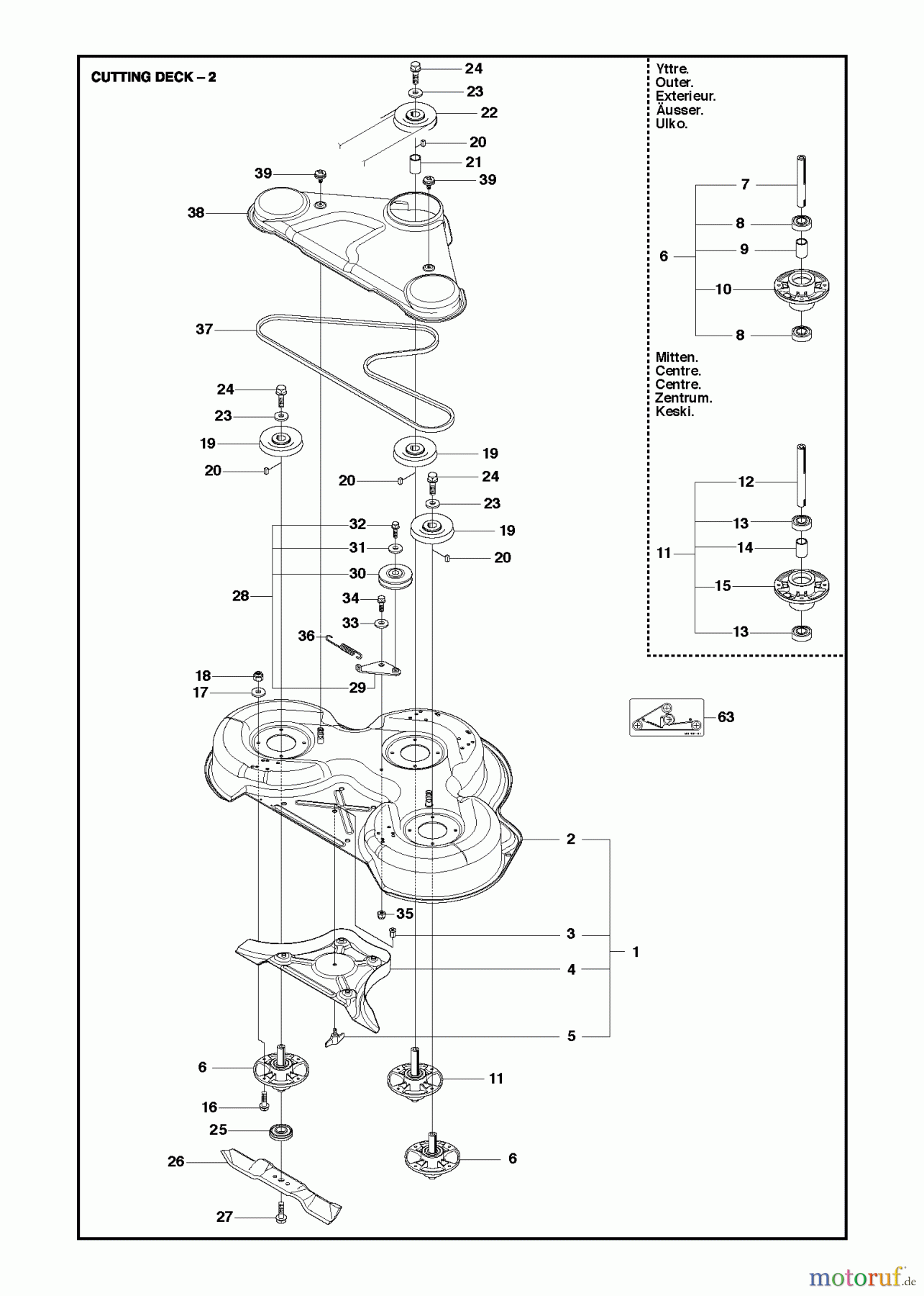 Jonsered Reitermäher FR2213 MA (967178901) - Jonsered Rear-Engine Riding Mower (2013) MOWER DECK / CUTTING DECK #2