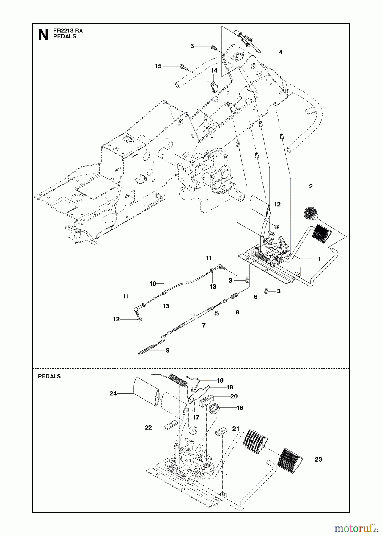 Jonsered Reitermäher FR2213 RA (966773301) - Jonsered Rear-Engine Riding Mower (2012) PEDALS