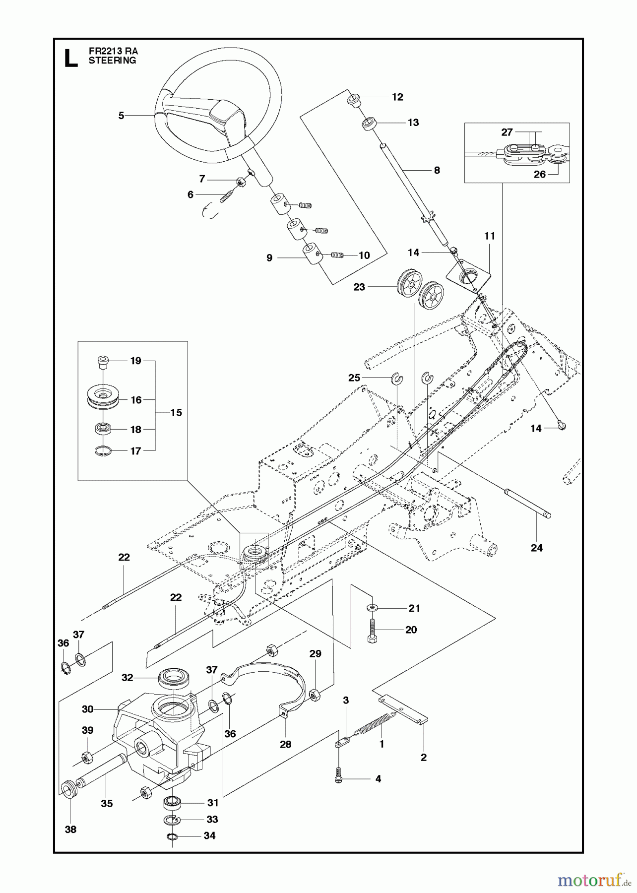 Jonsered Reitermäher FR2218 FA 4x4 (966773701) - Jonsered Rear-Engine Riding Mower (2012) STEERING