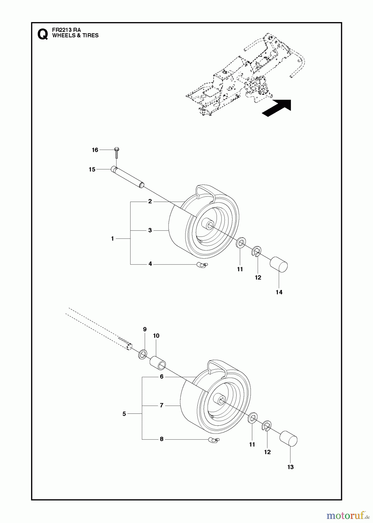 Jonsered Reitermäher FR2213 RA (966773301) - Jonsered Rear-Engine Riding Mower (2012) WHEELS TIRES