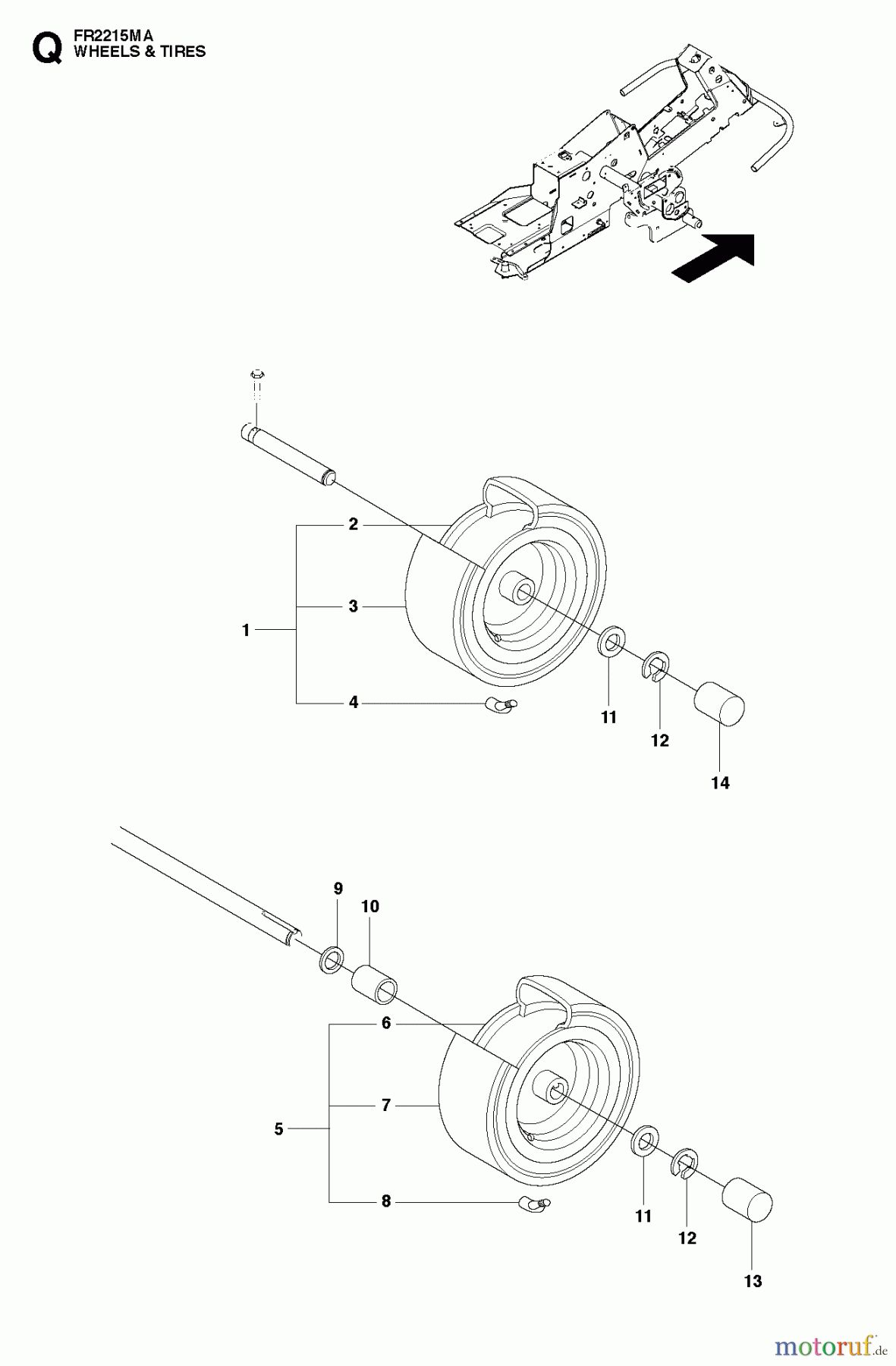 Jonsered Reitermäher FR2215 MA (966632101) - Jonsered Rear-Engine Riding Mower (2011) WHEELS TIRES