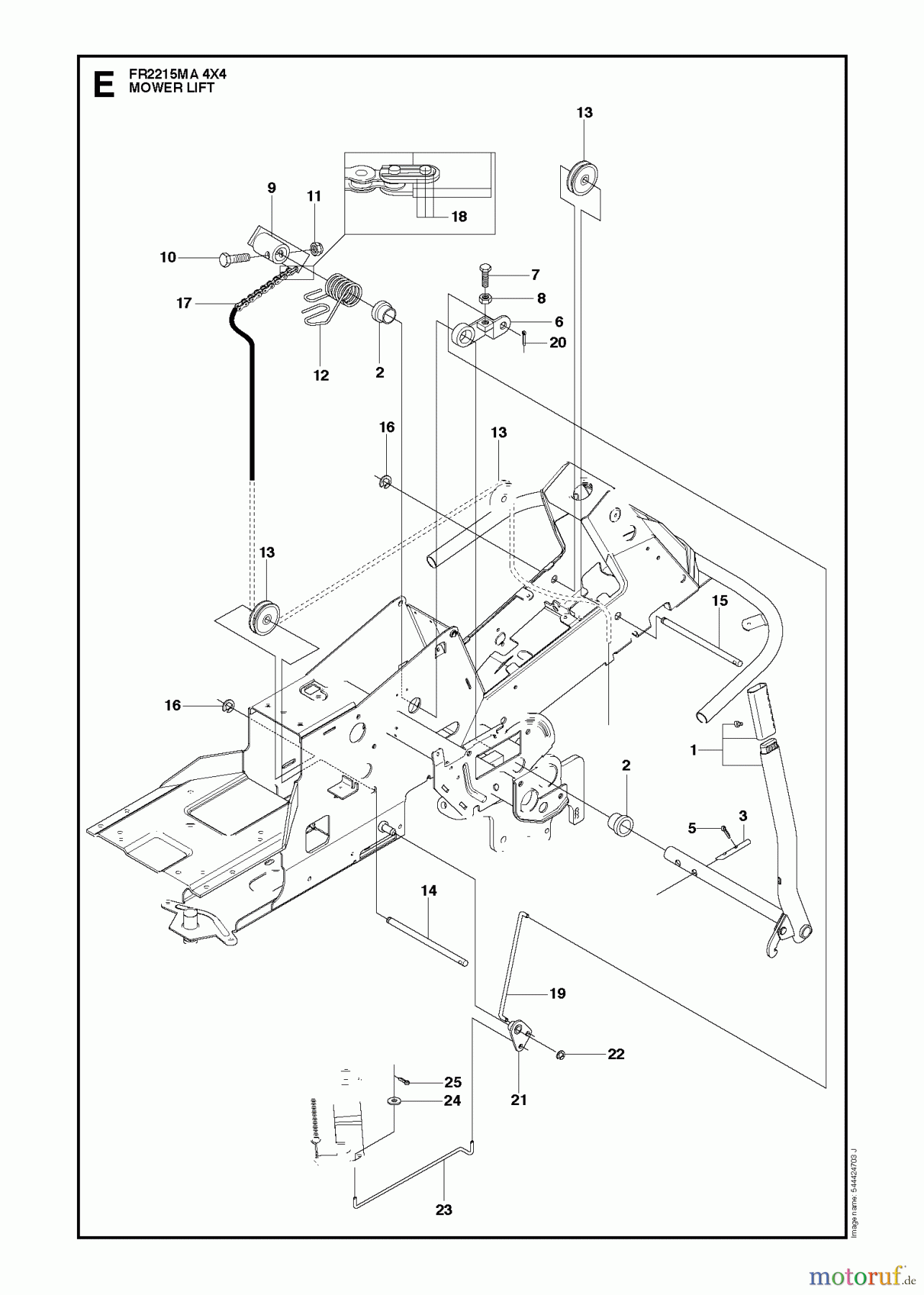  Jonsered Reitermäher FR2215 MA 4x4 (966632201) - Jonsered Rear-Engine Riding Mower (2011) MOWER LIFT LEVER