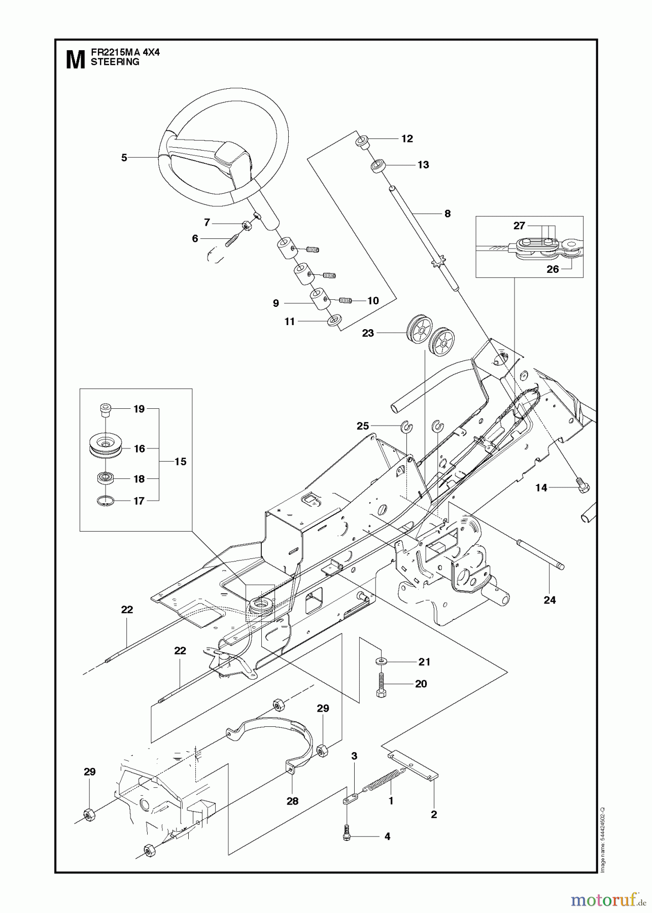  Jonsered Reitermäher FR2215 MA 4x4 (966632201) - Jonsered Rear-Engine Riding Mower (2011) STEERING