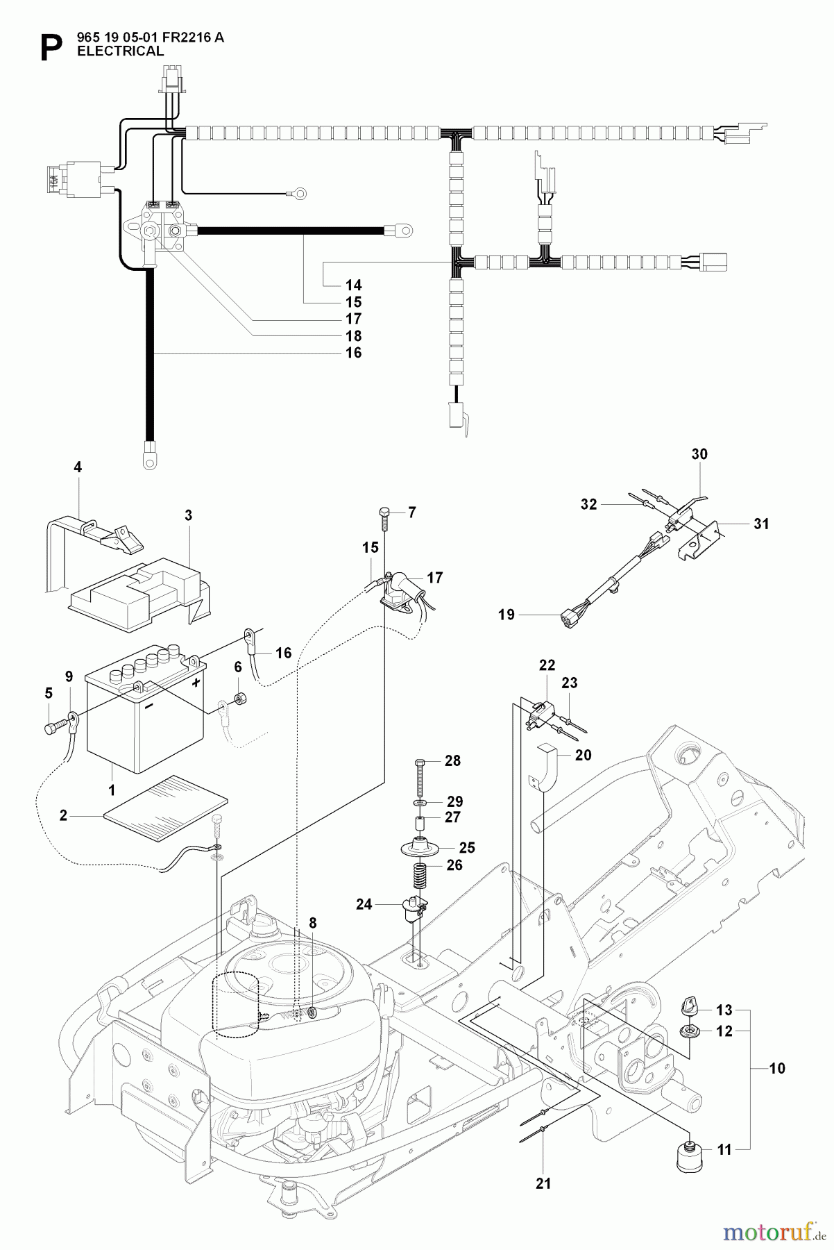 Jonsered Reitermäher FR2216 A (965190501) - Jonsered Rear-Engine Riding Mower (2008-01) ELECTRICAL