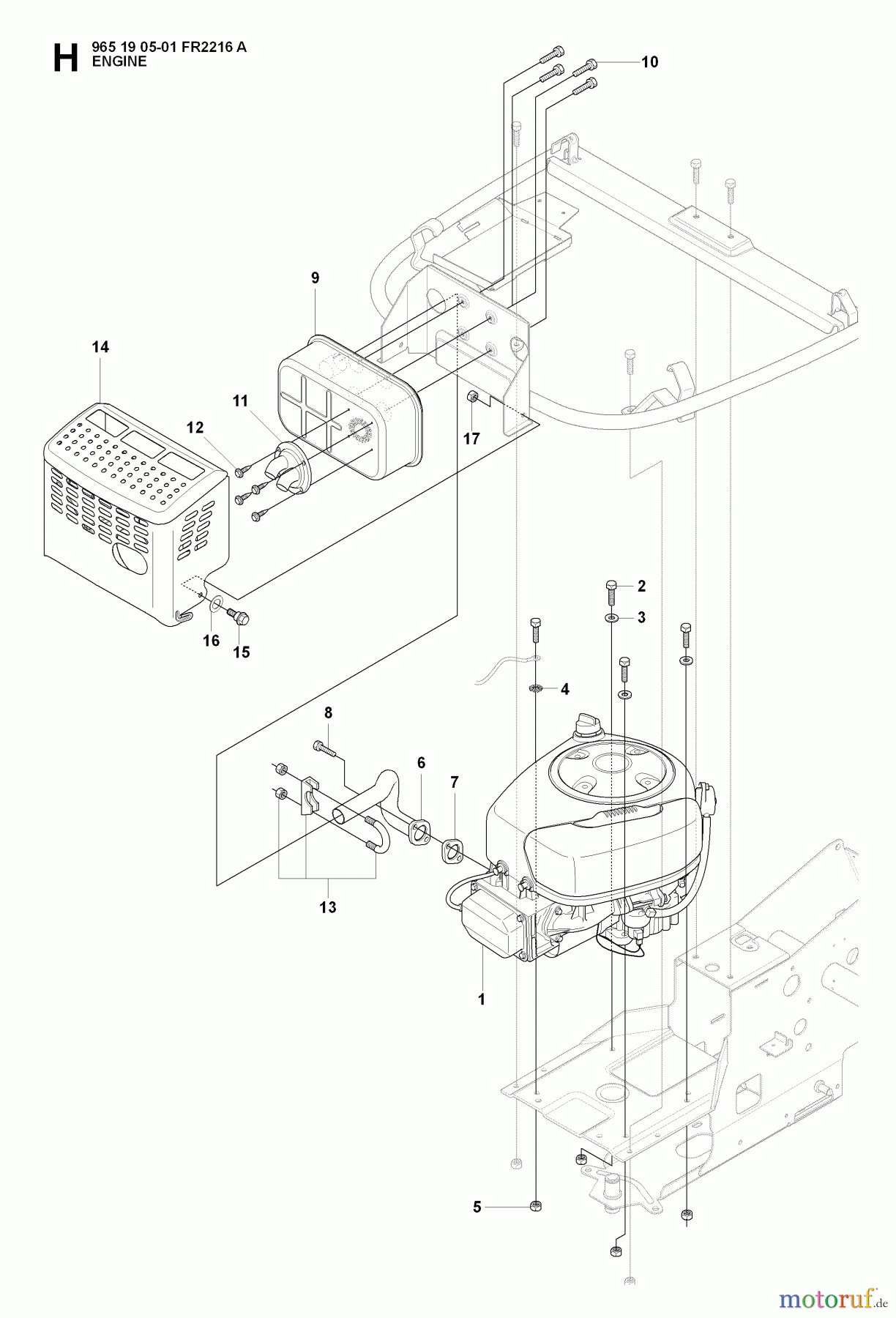 Jonsered Reitermäher FR2216 A (965190501) - Jonsered Rear-Engine Riding Mower (2008-01) ENGINE