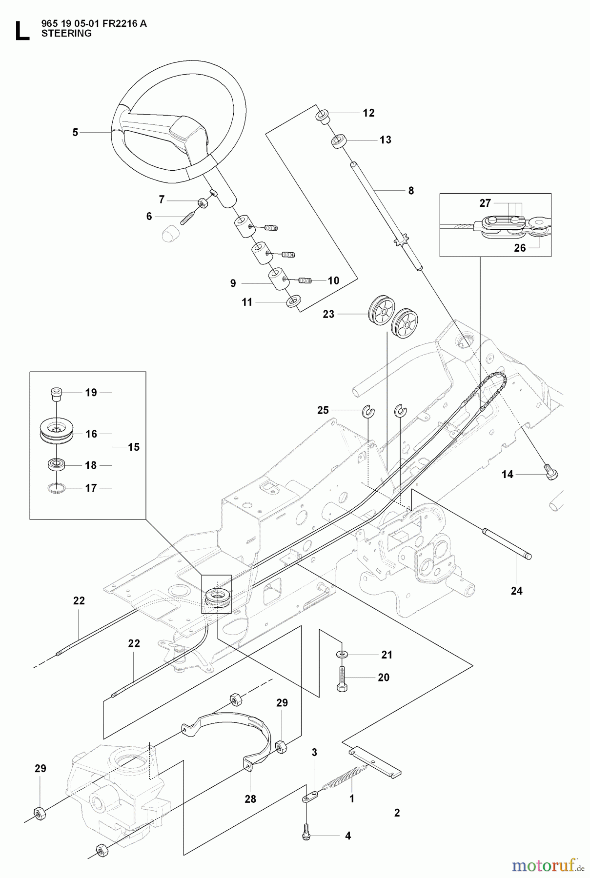 Jonsered Reitermäher FR2216 A (965190501) - Jonsered Rear-Engine Riding Mower (2008-01) STEERING
