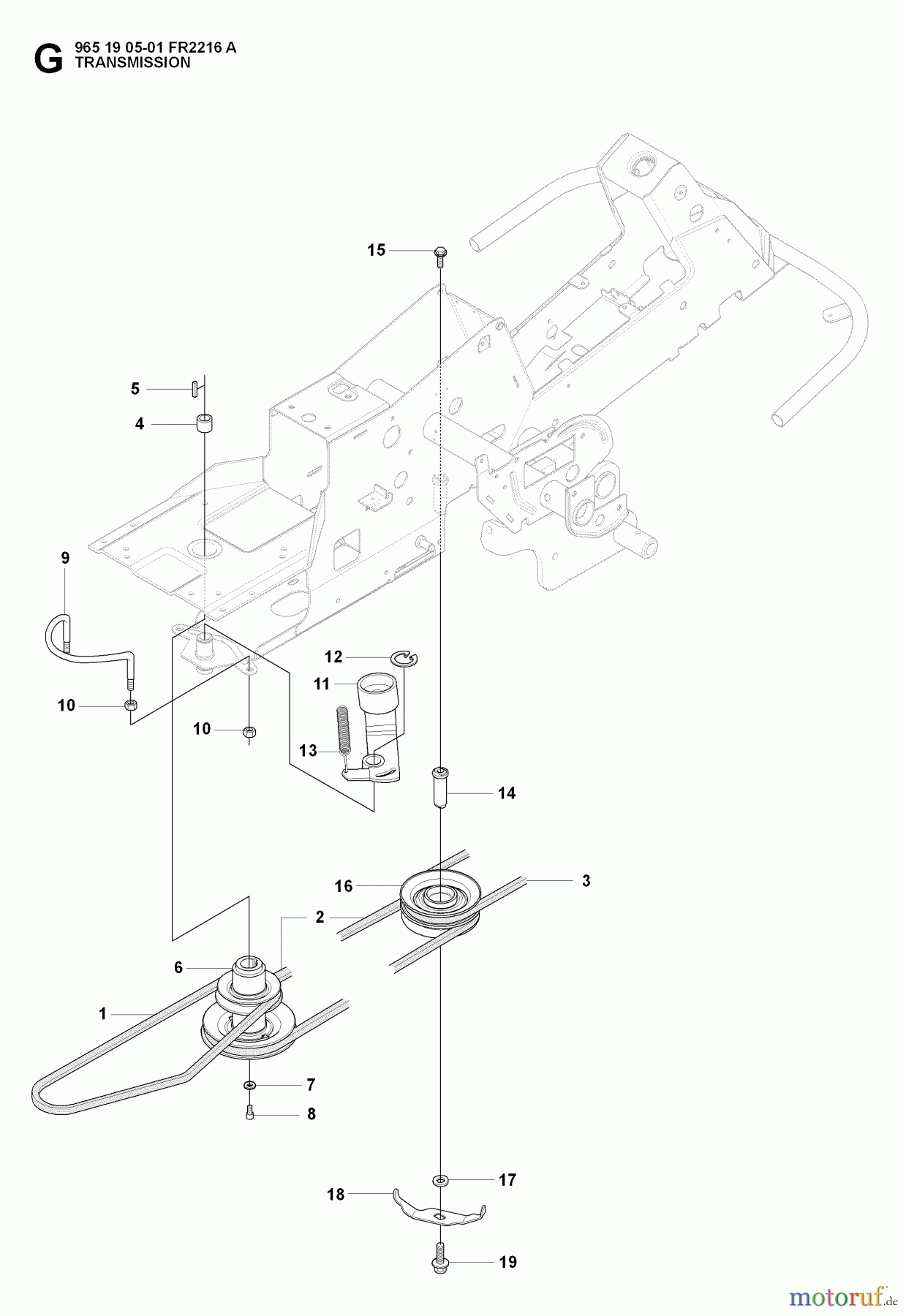 Jonsered Reitermäher FR2216 A (965190501) - Jonsered Rear-Engine Riding Mower (2008-01) TRANSMISSION