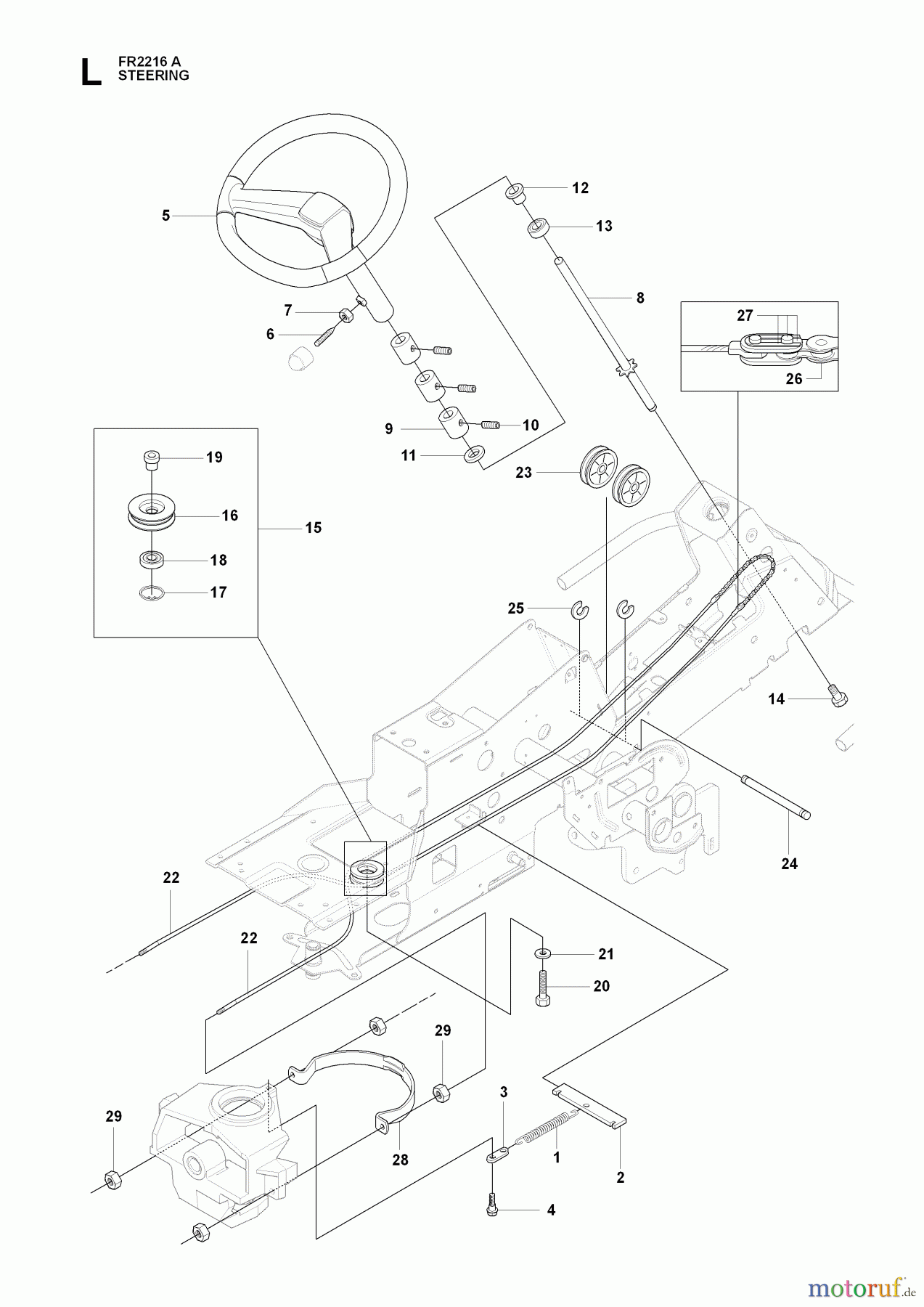Jonsered Reitermäher FR2216 A (965190501) - Jonsered Rear-Engine Riding Mower (2009-02) STEERING