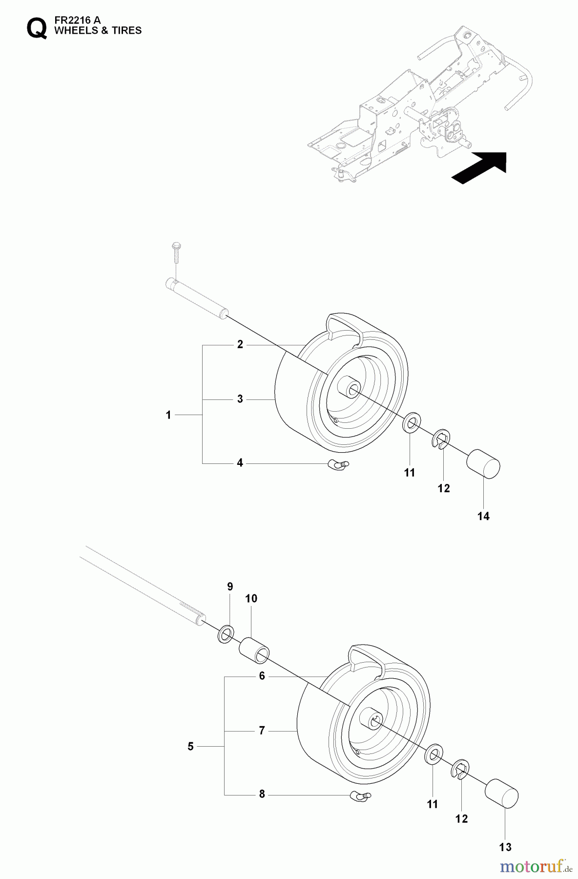  Jonsered Reitermäher FR2216 A (965190501) - Jonsered Rear-Engine Riding Mower (2009-02) WHEELS TIRES