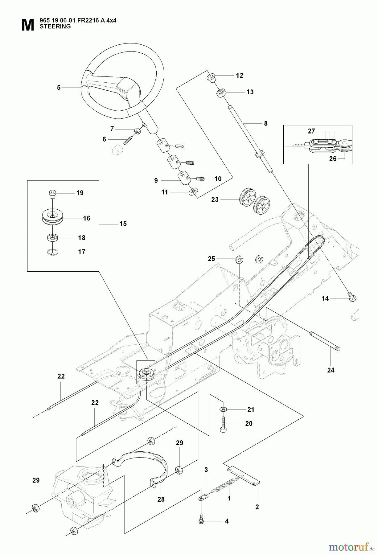 Jonsered Reitermäher FR2216 A 4X4 - Jonsered Rear-Engine Riding Mower (2008-01) STEERING