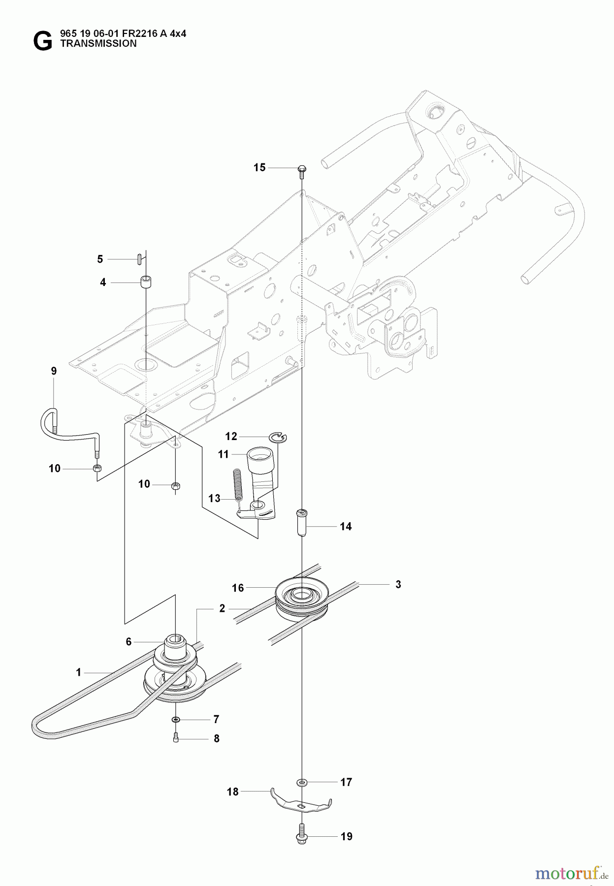 Jonsered Reitermäher FR2216 A 4X4 - Jonsered Rear-Engine Riding Mower (2008-01) TRANSMISSION