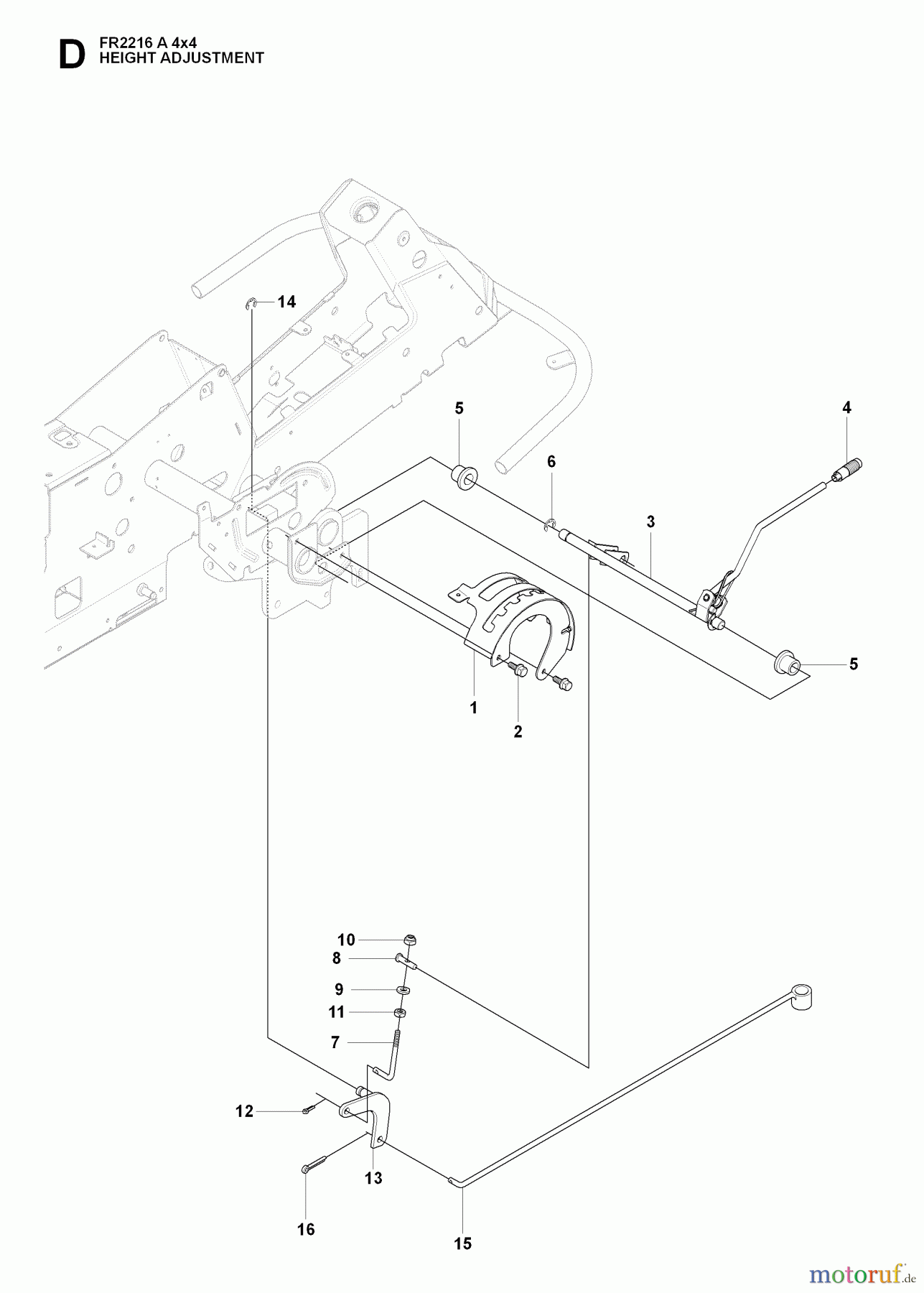 Jonsered Reitermäher FR2216 A 4X4 - Jonsered Rear-Engine Riding Mower (2009-04) HEIGHT ADJUSTMENT