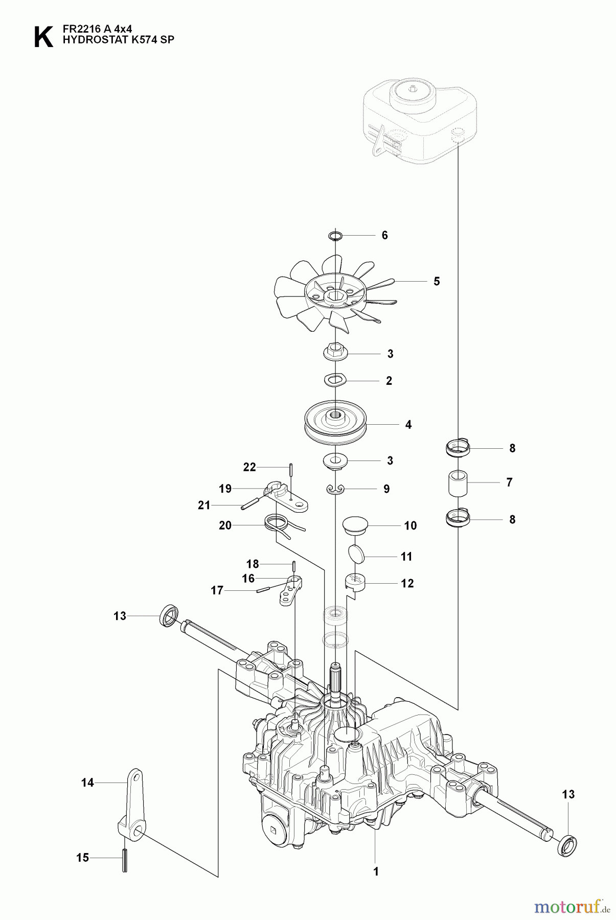 Jonsered Reitermäher FR2216 A 4X4 - Jonsered Rear-Engine Riding Mower (2009-04) HYDRAULIC PUMP- MOTOR