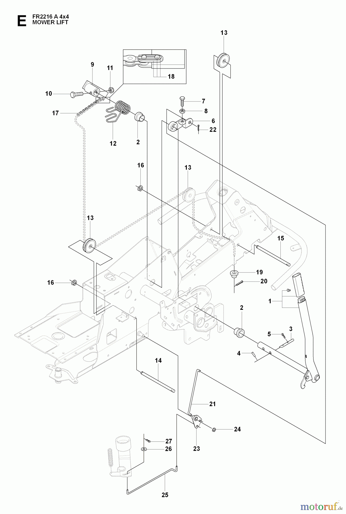 Jonsered Reitermäher FR2216 A 4X4 - Jonsered Rear-Engine Riding Mower (2009-04) MOWER LIFT / DECK LIFT