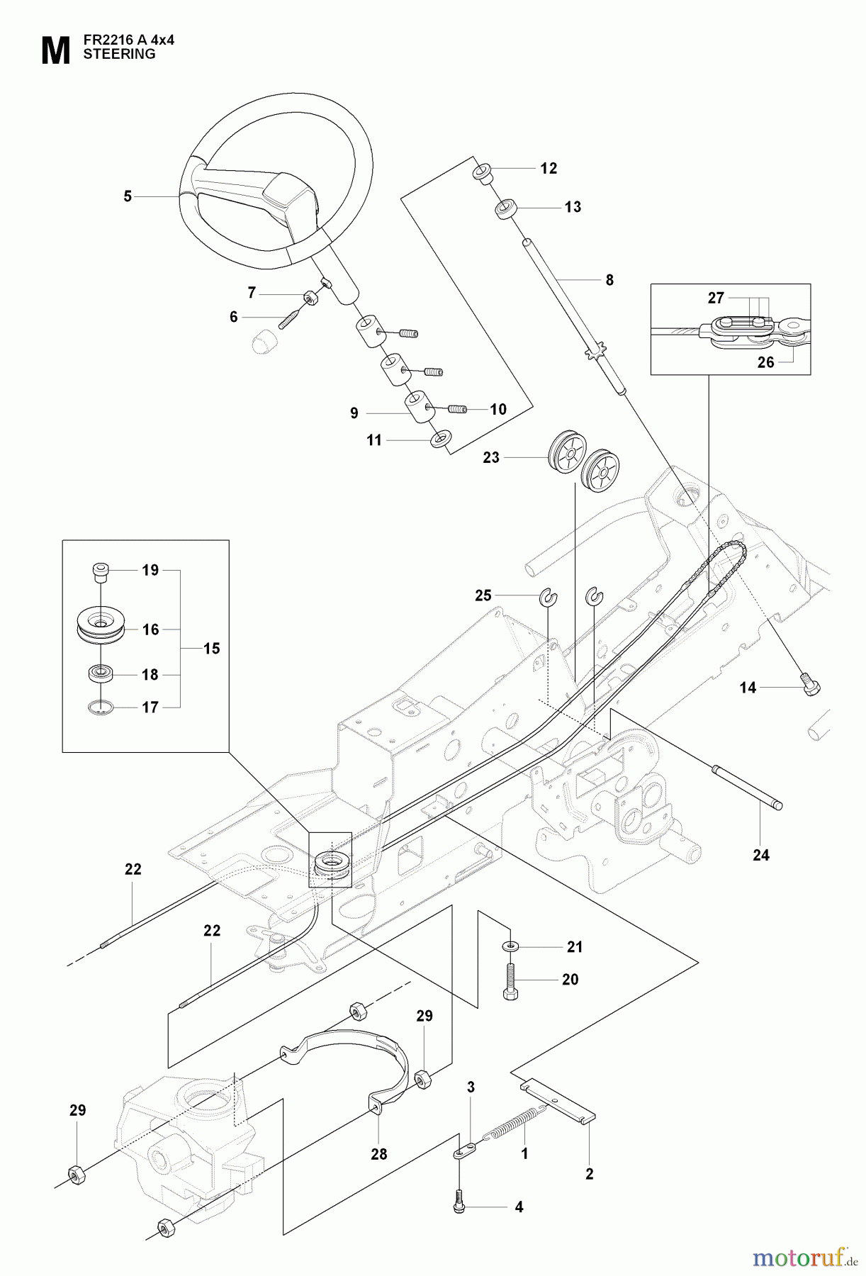 Jonsered Reitermäher FR2216 A 4X4 - Jonsered Rear-Engine Riding Mower (2009-04) STEERING