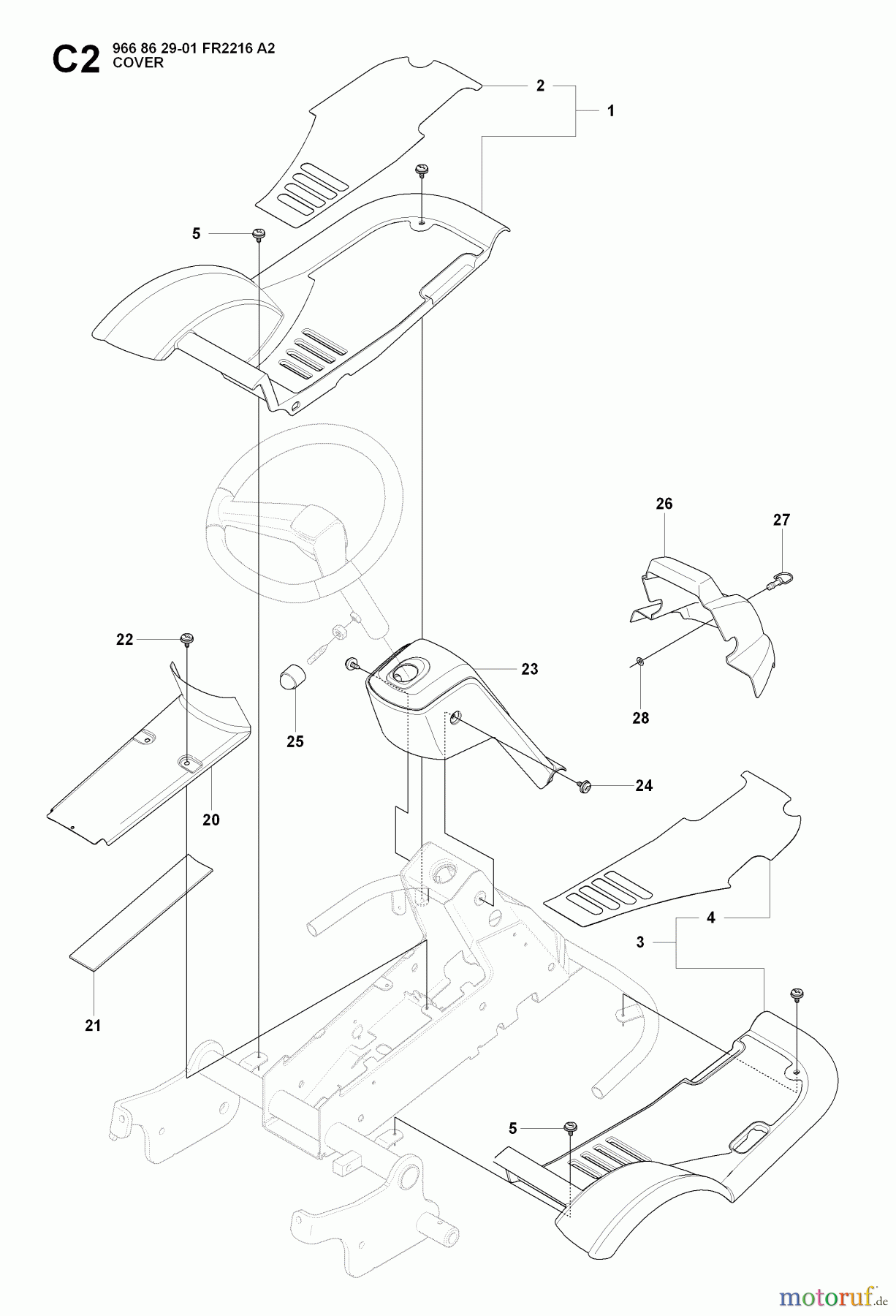 Jonsered Reitermäher FR2216 A2 (966862901) - Jonsered Rear-Engine Riding Mower (2008-01) COVER #1
