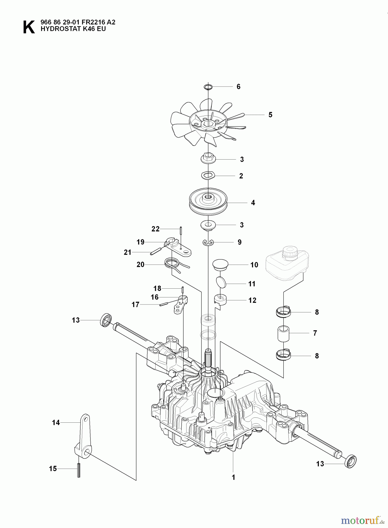  Jonsered Reitermäher FR2216 A2 (966862901) - Jonsered Rear-Engine Riding Mower (2008-01) GEAR HOUSING