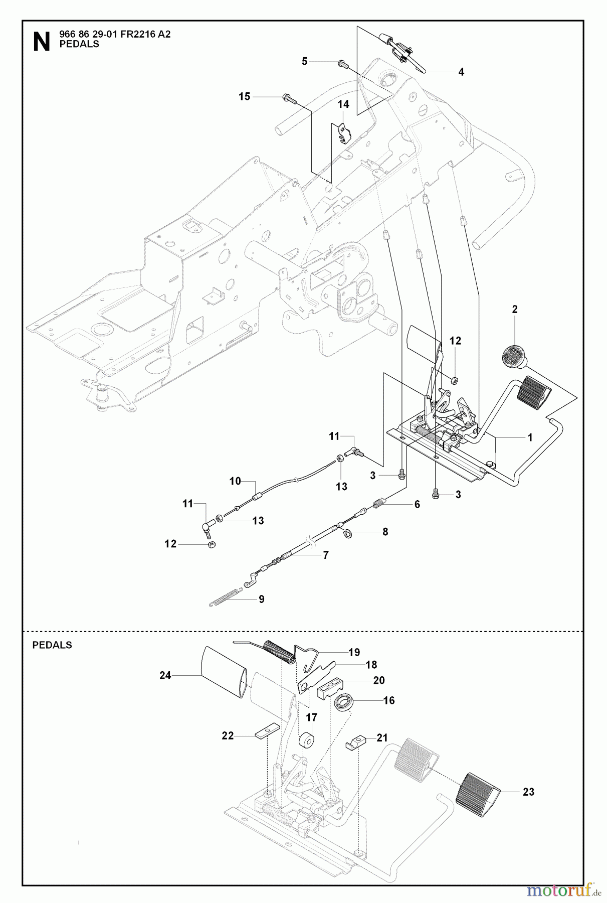 Jonsered Reitermäher FR2216 A2 (966862901) - Jonsered Rear-Engine Riding Mower (2008-01) PEDALS