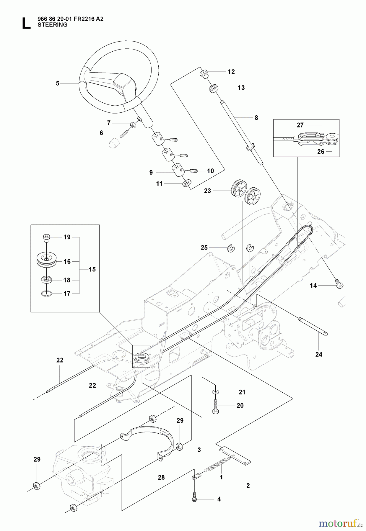 Jonsered Reitermäher FR2216 A2 (966862901) - Jonsered Rear-Engine Riding Mower (2008-01) STEERING