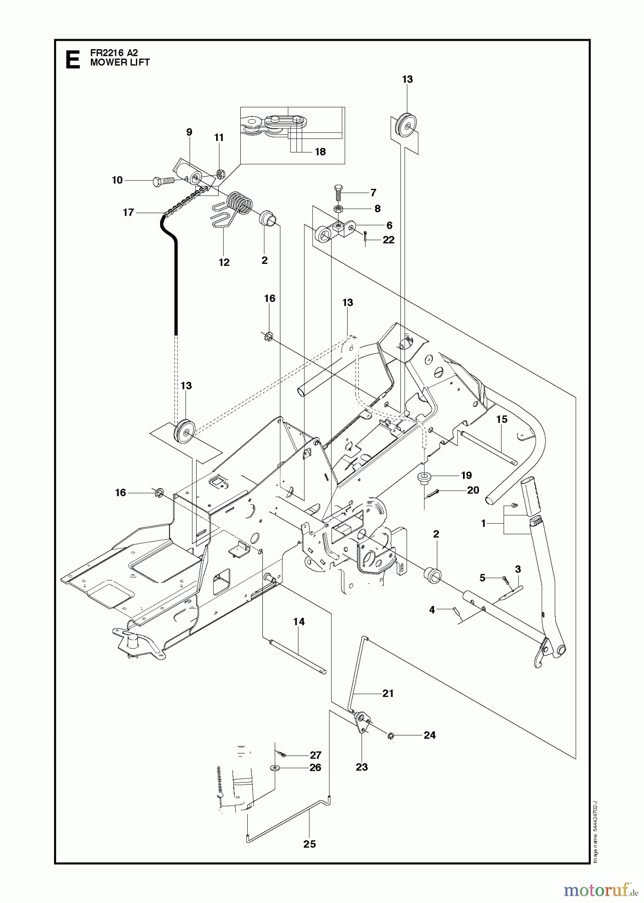  Jonsered Reitermäher FR2216 A2 (966862901) - Jonsered Rear-Engine Riding Mower (2009-02) MOWER LIFT / DECK LIFT