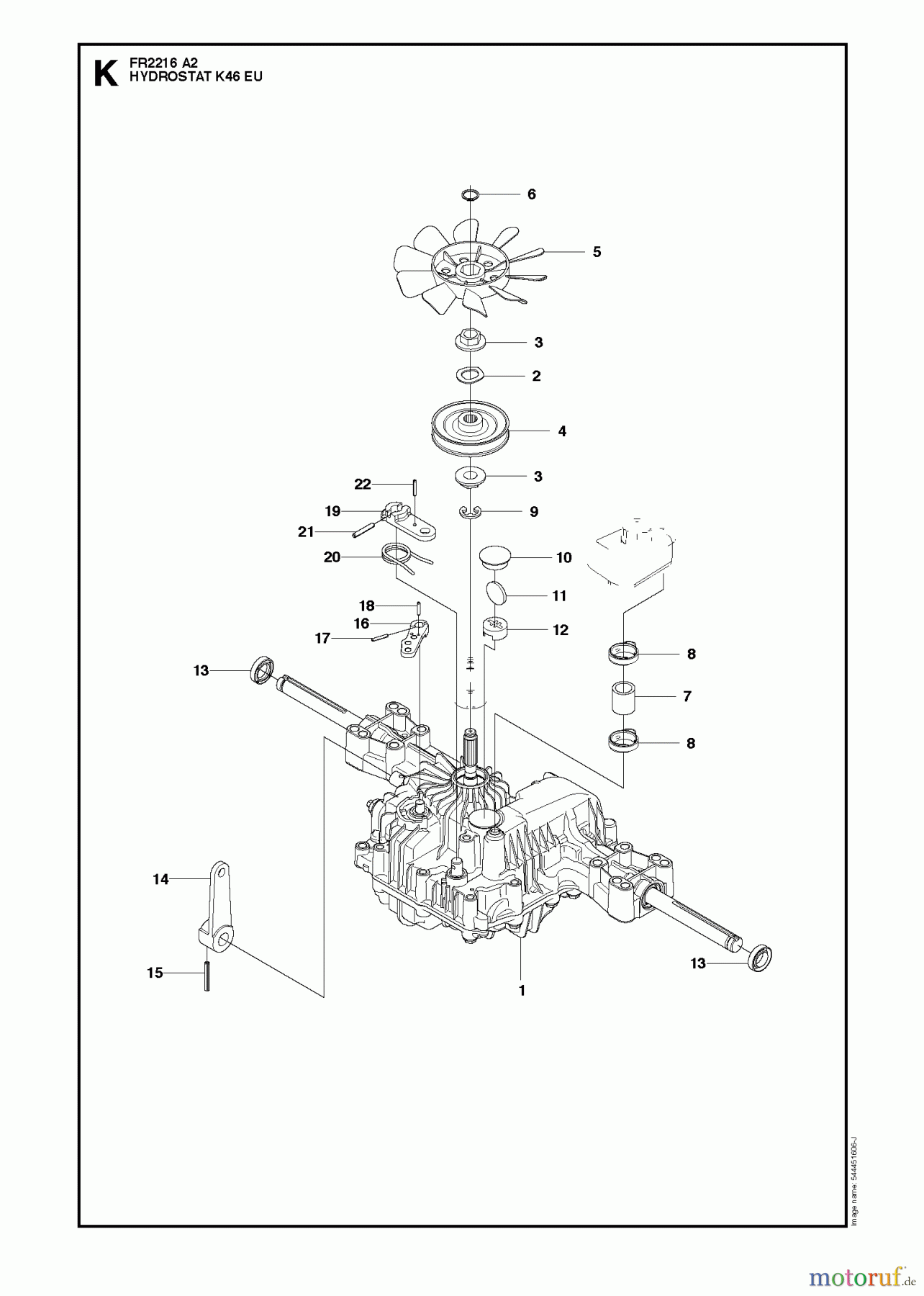  Jonsered Reitermäher FR2216 A2 (966862901) - Jonsered Rear-Engine Riding Mower (2009-02) TRANSMISSION #1