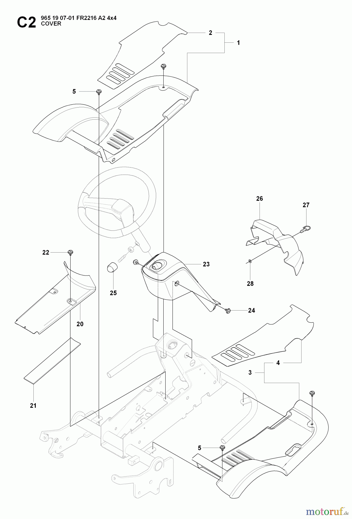 Jonsered Reitermäher FR2216 A2 4X4 (965190701) - Jonsered Rear-Engine Riding Mower (2008-01) COVER #2