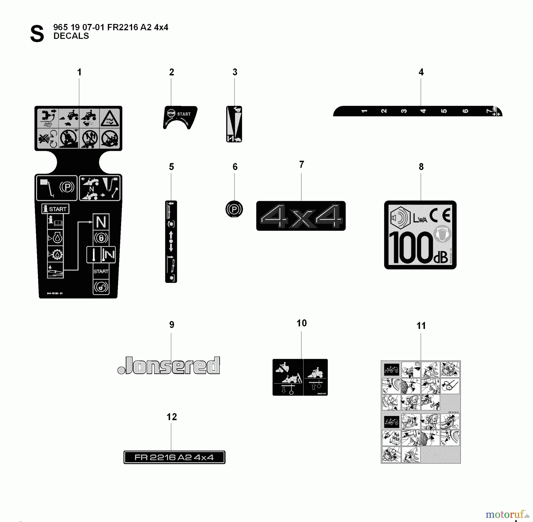 Jonsered Reitermäher FR2216 A2 4X4 (965190701) - Jonsered Rear-Engine Riding Mower (2008-01) DECALS