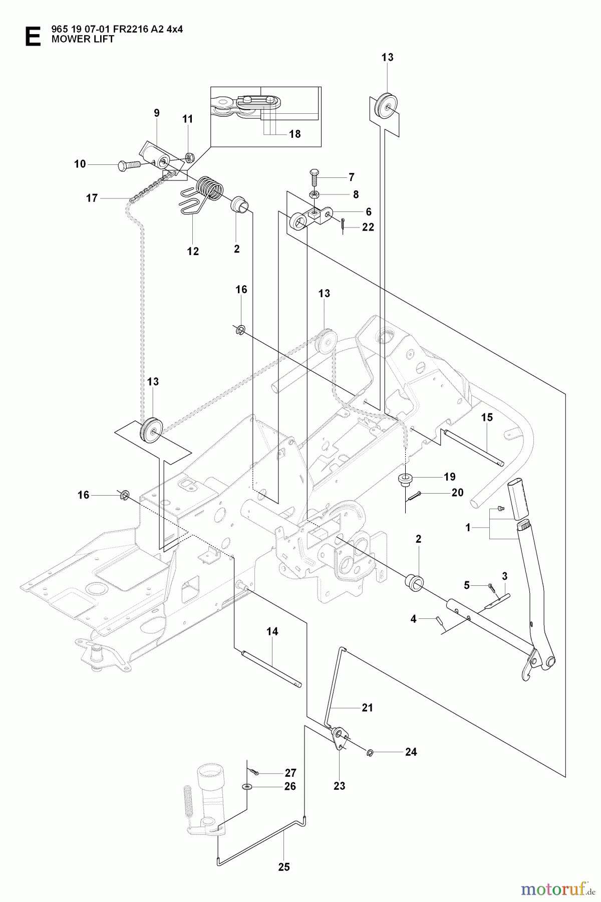  Jonsered Reitermäher FR2216 A2 4X4 (965190701) - Jonsered Rear-Engine Riding Mower (2008-01) MOWER LIFT / DECK LIFT