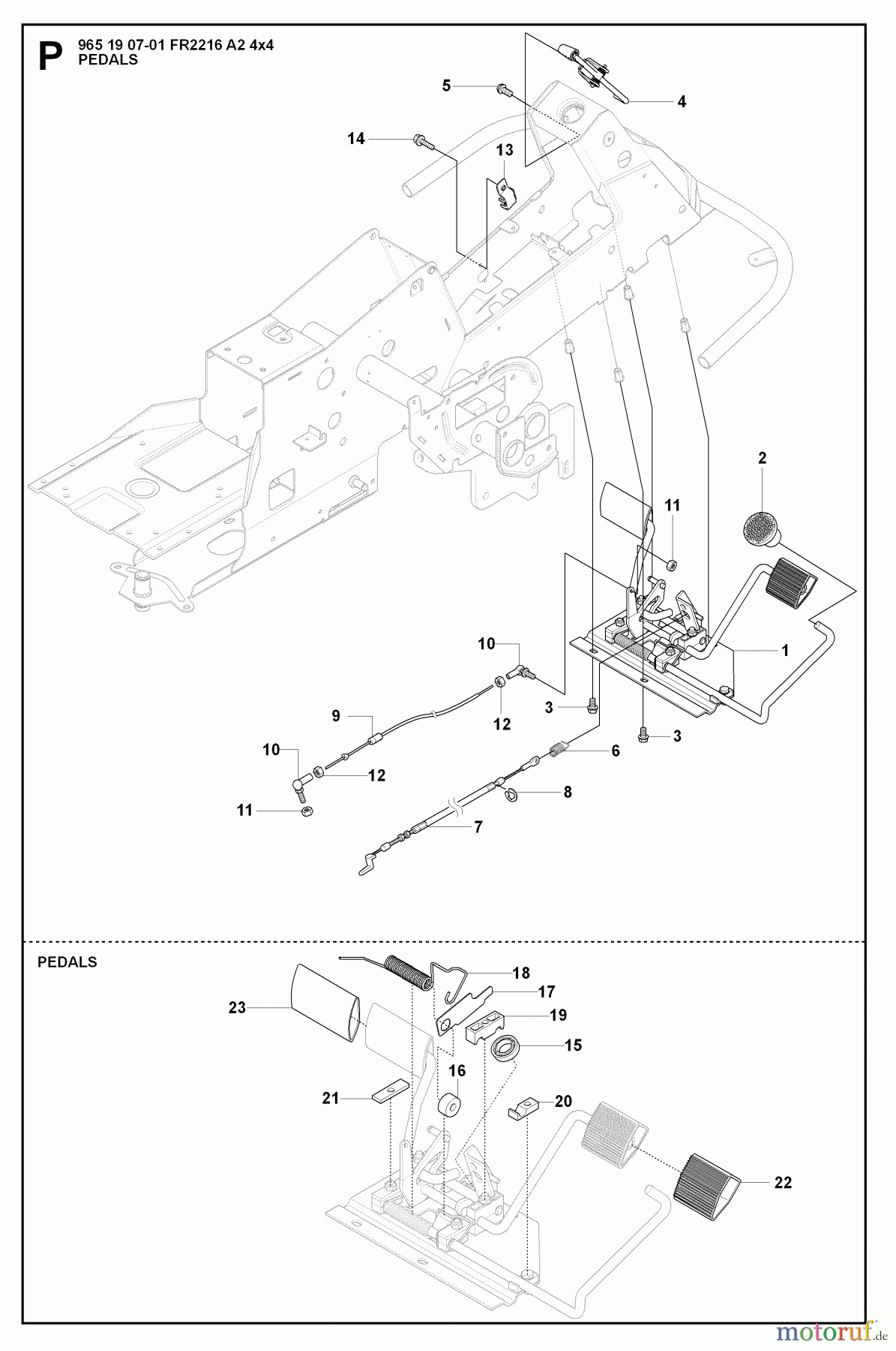 Jonsered Reitermäher FR2216 A2 4X4 (965190701) - Jonsered Rear-Engine Riding Mower (2008-01) PEDALS