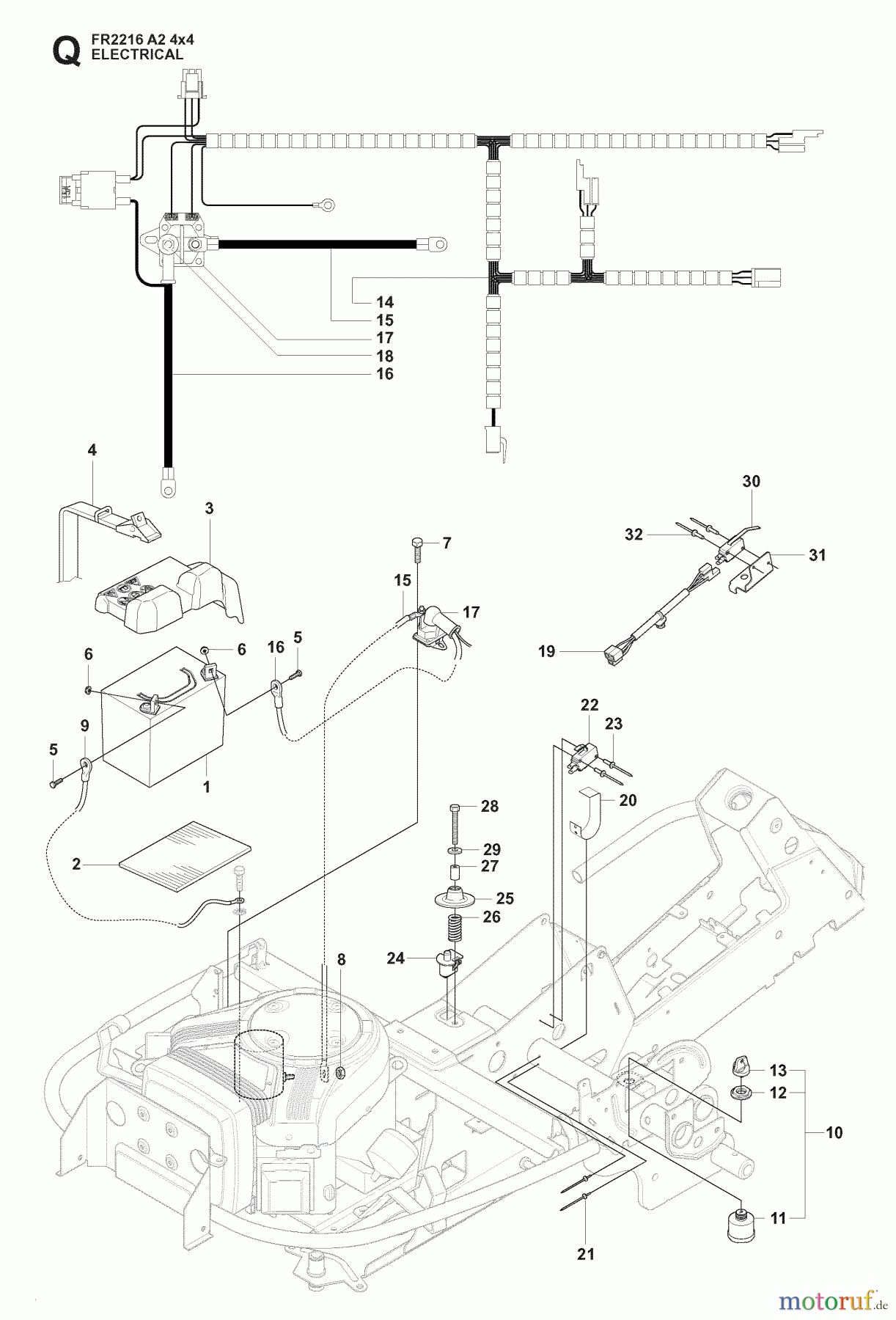  Jonsered Reitermäher FR2216 A2 4X4 (965190701) - Jonsered Rear-Engine Riding Mower (2009-02) ELECTRICAL