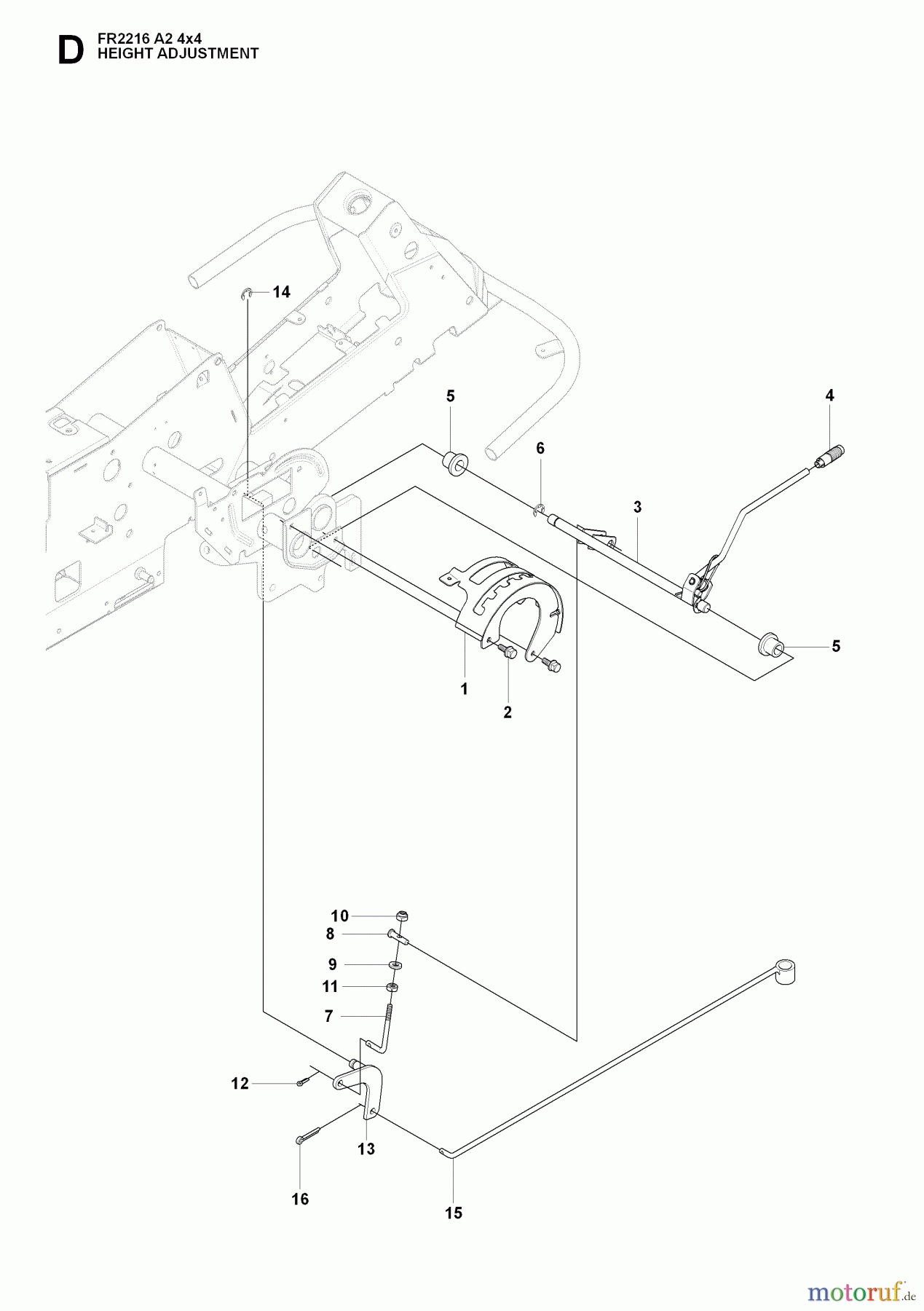 Jonsered Reitermäher FR2216 A2 4X4 (965190701) - Jonsered Rear-Engine Riding Mower (2009-02) HEIGHT ADJUSTMENT