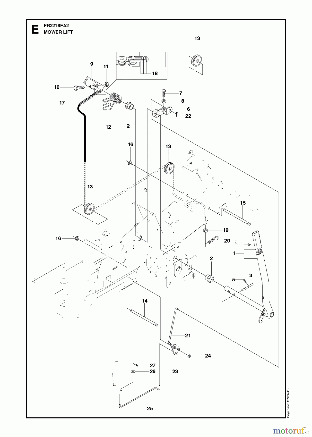 Jonsered Reitermäher FR2216 FA2 (966415101) - Jonsered Rear-Engine Riding Mower (2010-03) MOWER LIFT / DECK LIFT