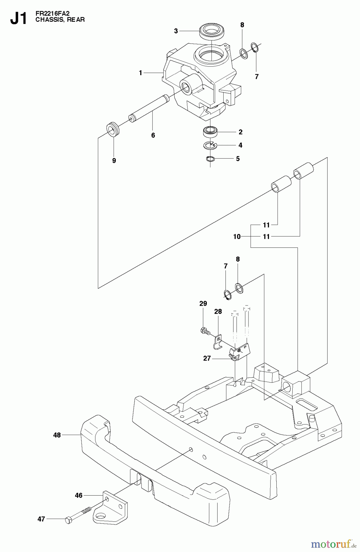 Jonsered Reitermäher FR2216 FA2 (966415101) - Jonsered Rear-Engine Riding Mower (2010-07) CHASSIS ENGINE PULLEYS #1