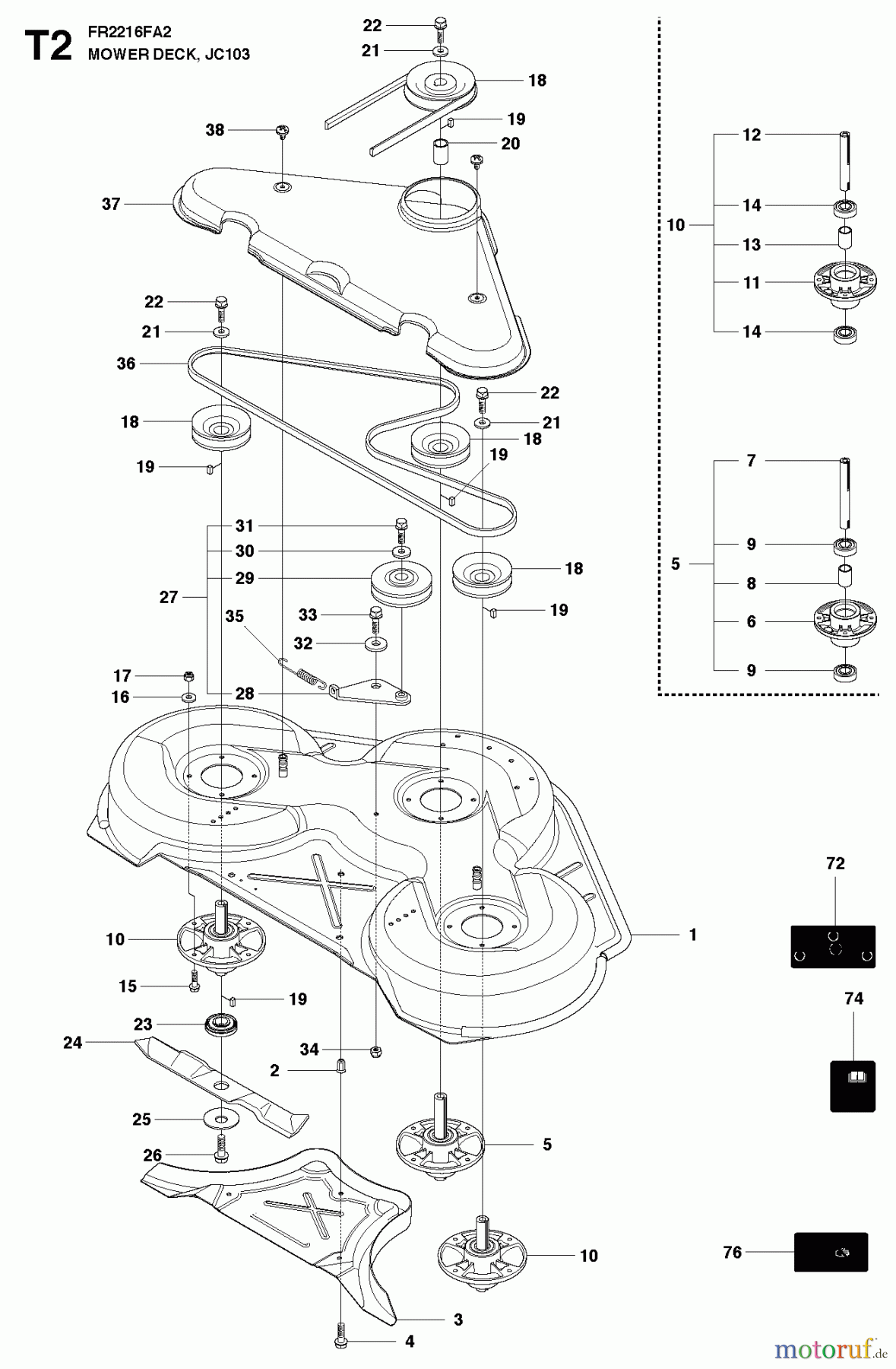 Jonsered Reitermäher FR2216 FA2 (966415101) - Jonsered Rear-Engine Riding Mower (2010-07) MOWER DECK / CUTTING DECK #3